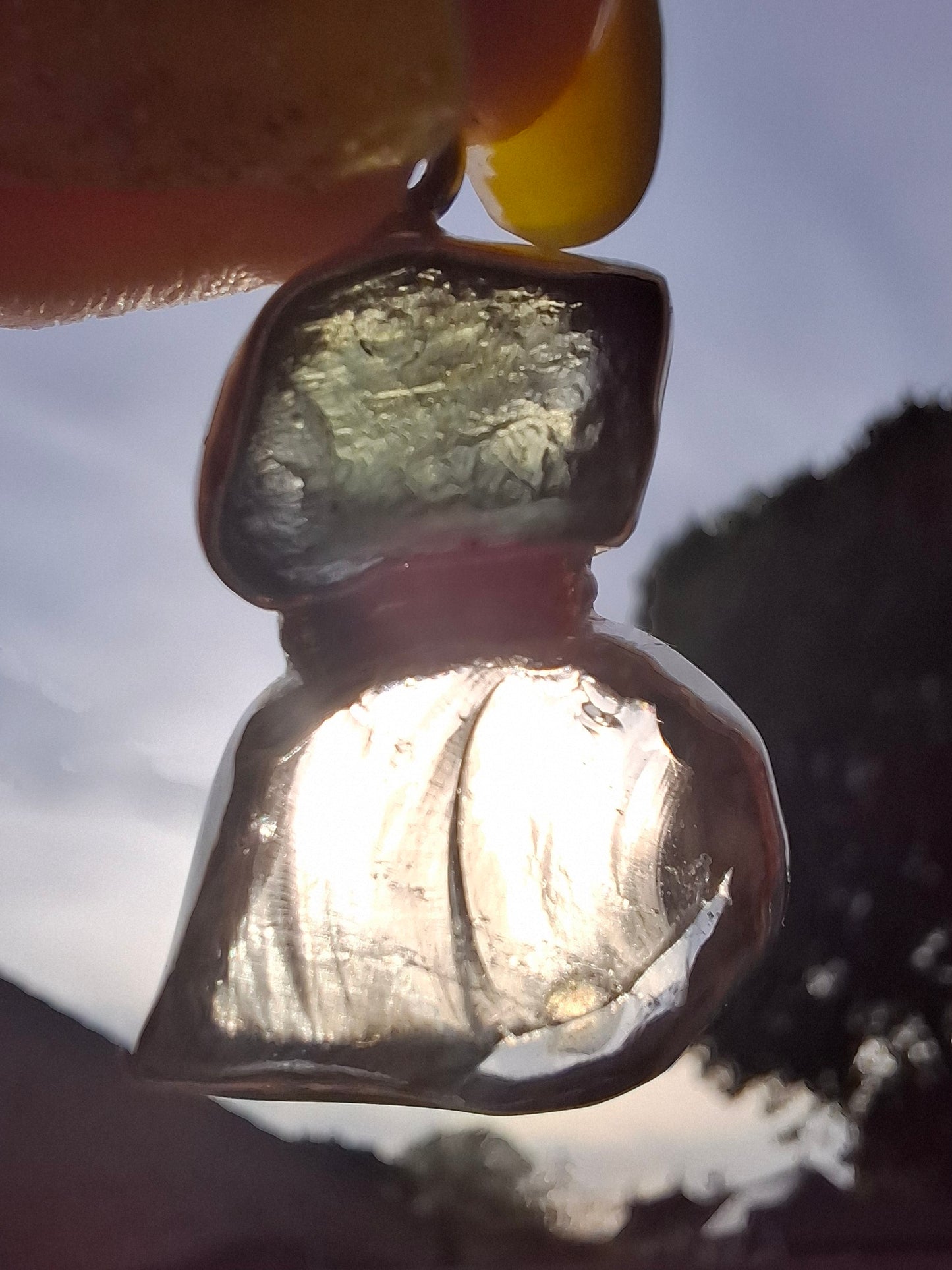 Moldavite & Libyan Desert Glass Pendant, 925 Silver, Tektite (Ref: MLP19)
