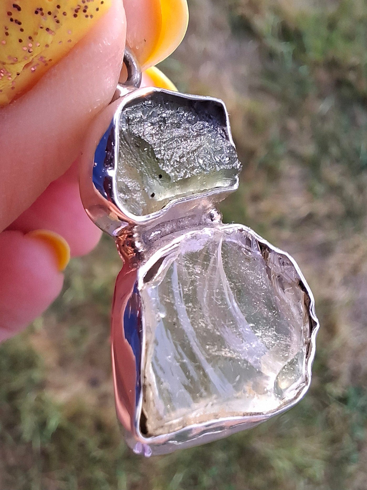 Moldavite & Libyan Desert Glass Pendant, 925 Silver, Tektite (Ref: MLP19)