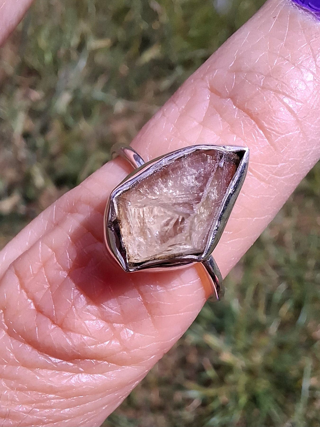 Libyan Desert Glass Ring, size Large O, 925 Silver, Tektite (Ref: LR21)