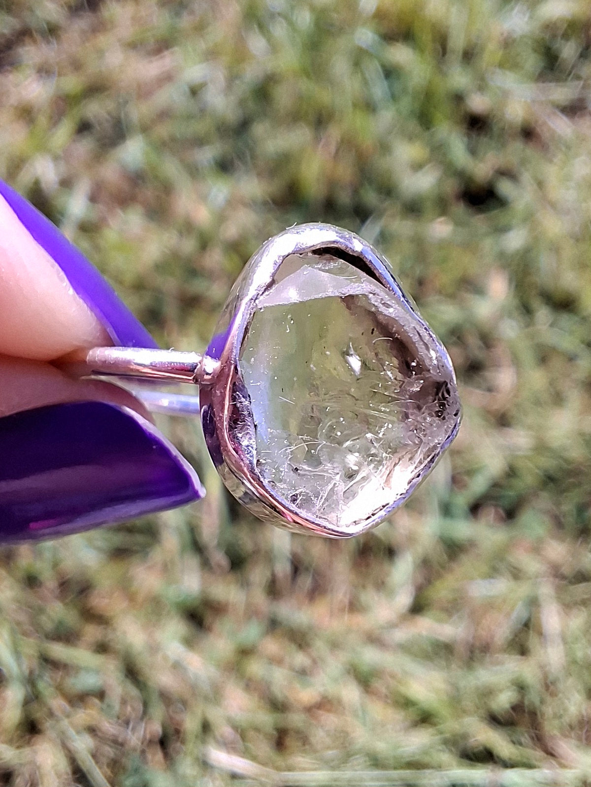Libyan Desert Glass Ring, size large R/small S, 925 Silver, Tektite (Ref: LR42)