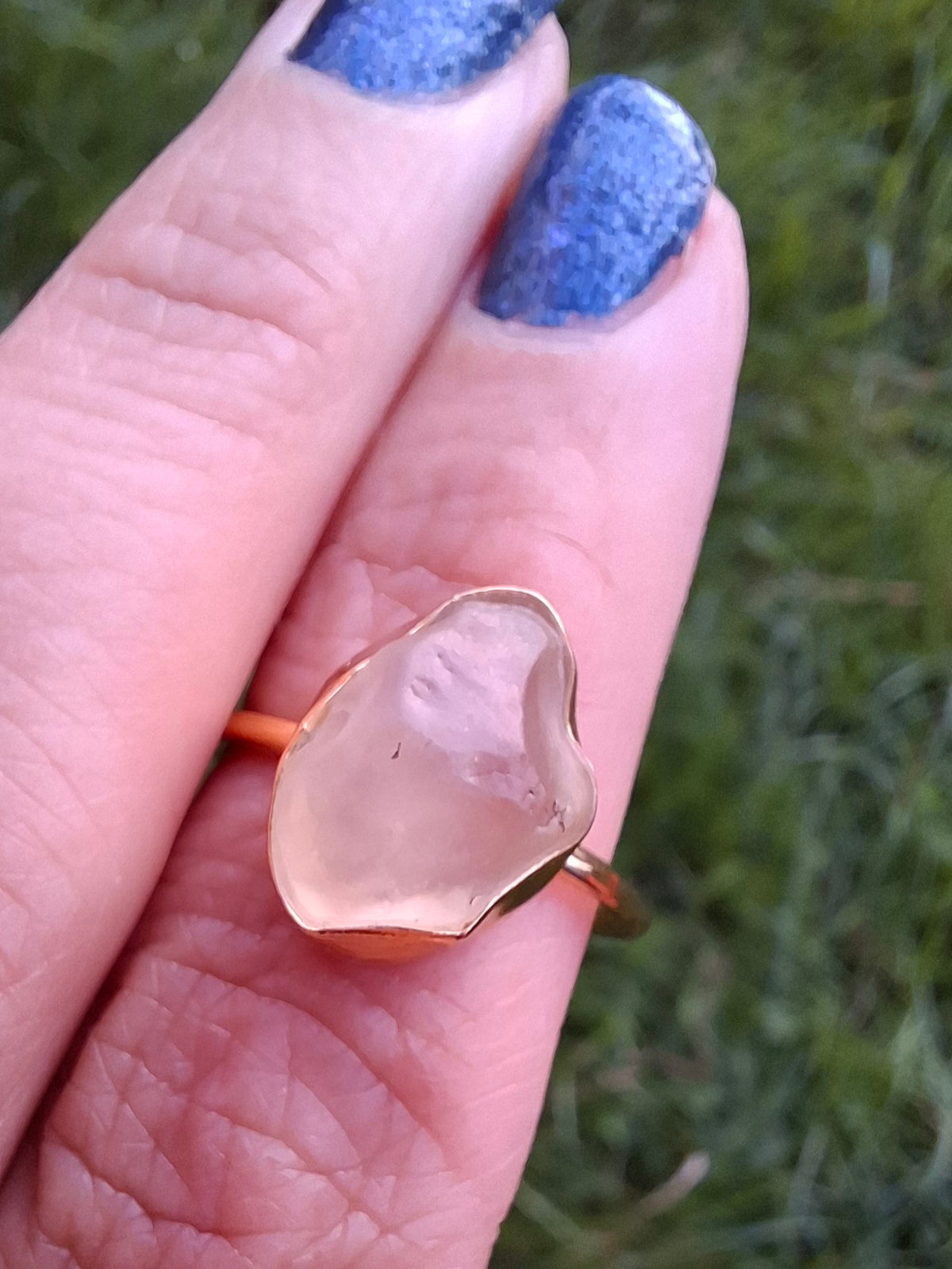 Libyan Desert Glass Ring, 14K GOLD Plated, size large P/small Q, Tektite (Ref: LR73)