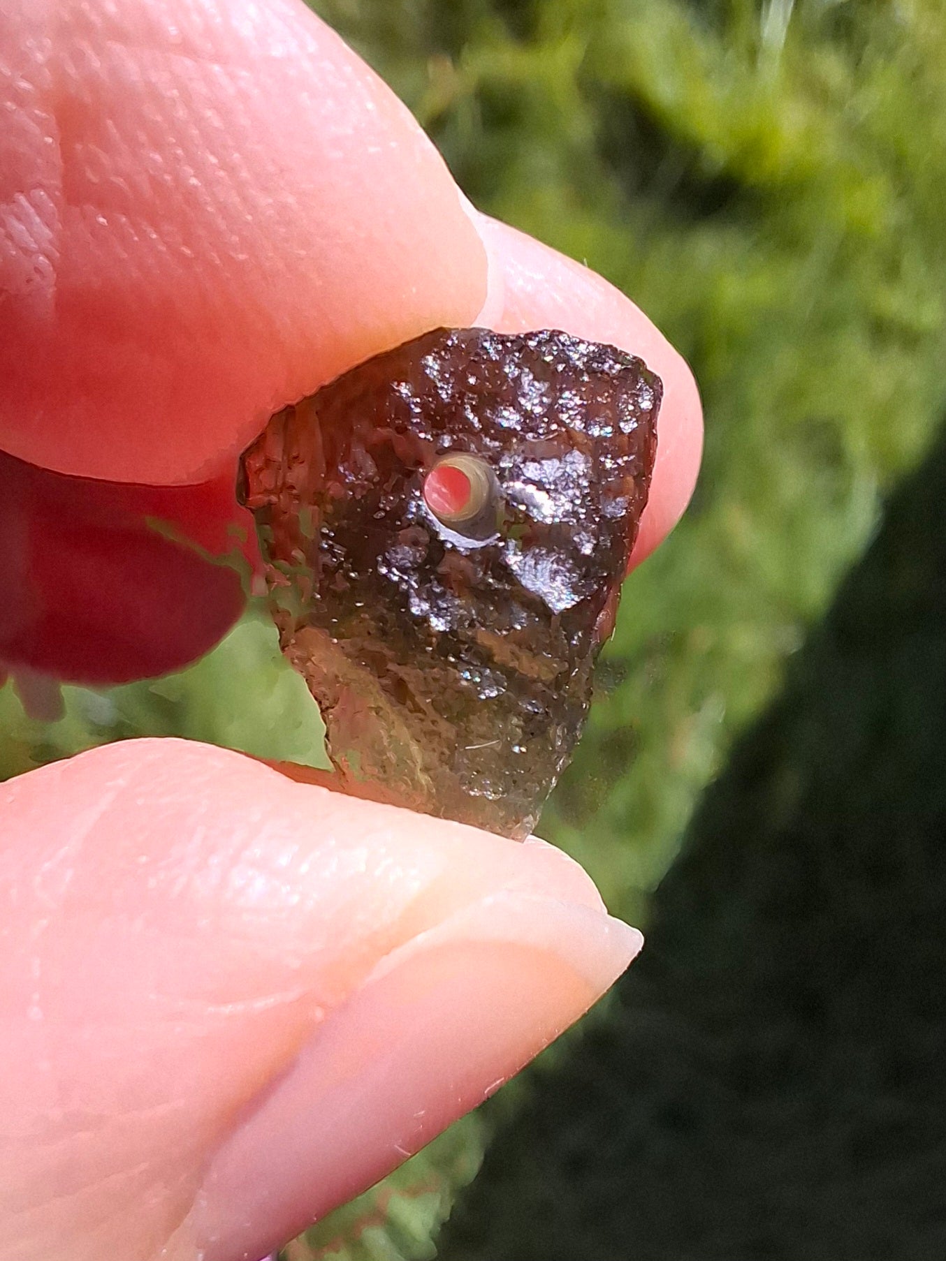 DRILLED, Moldavite Piece, 1.07g, Tektite (Ref: D30)