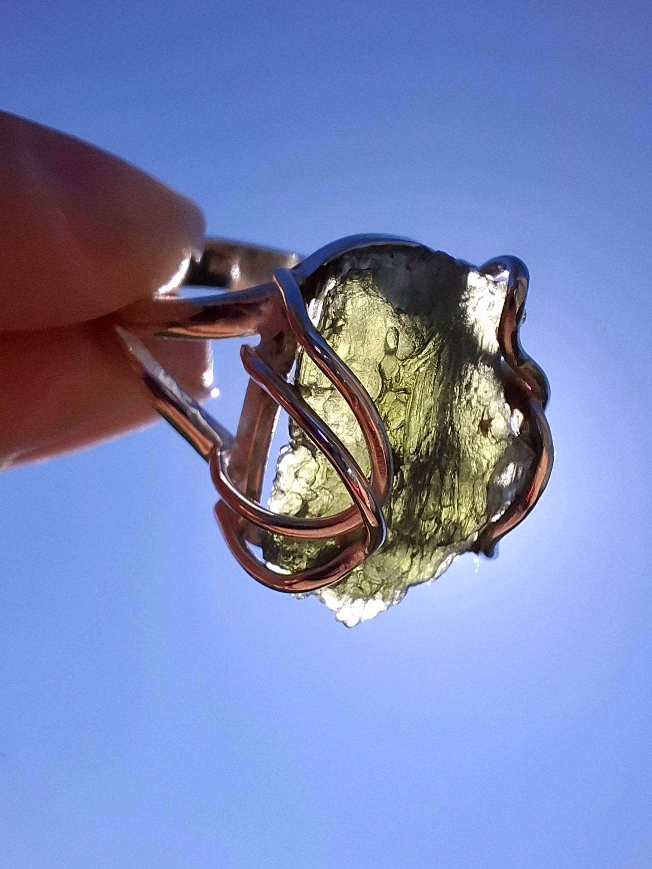 Moldavite Ring, size Q, 925 Silver, Tektite (Ref: R10)