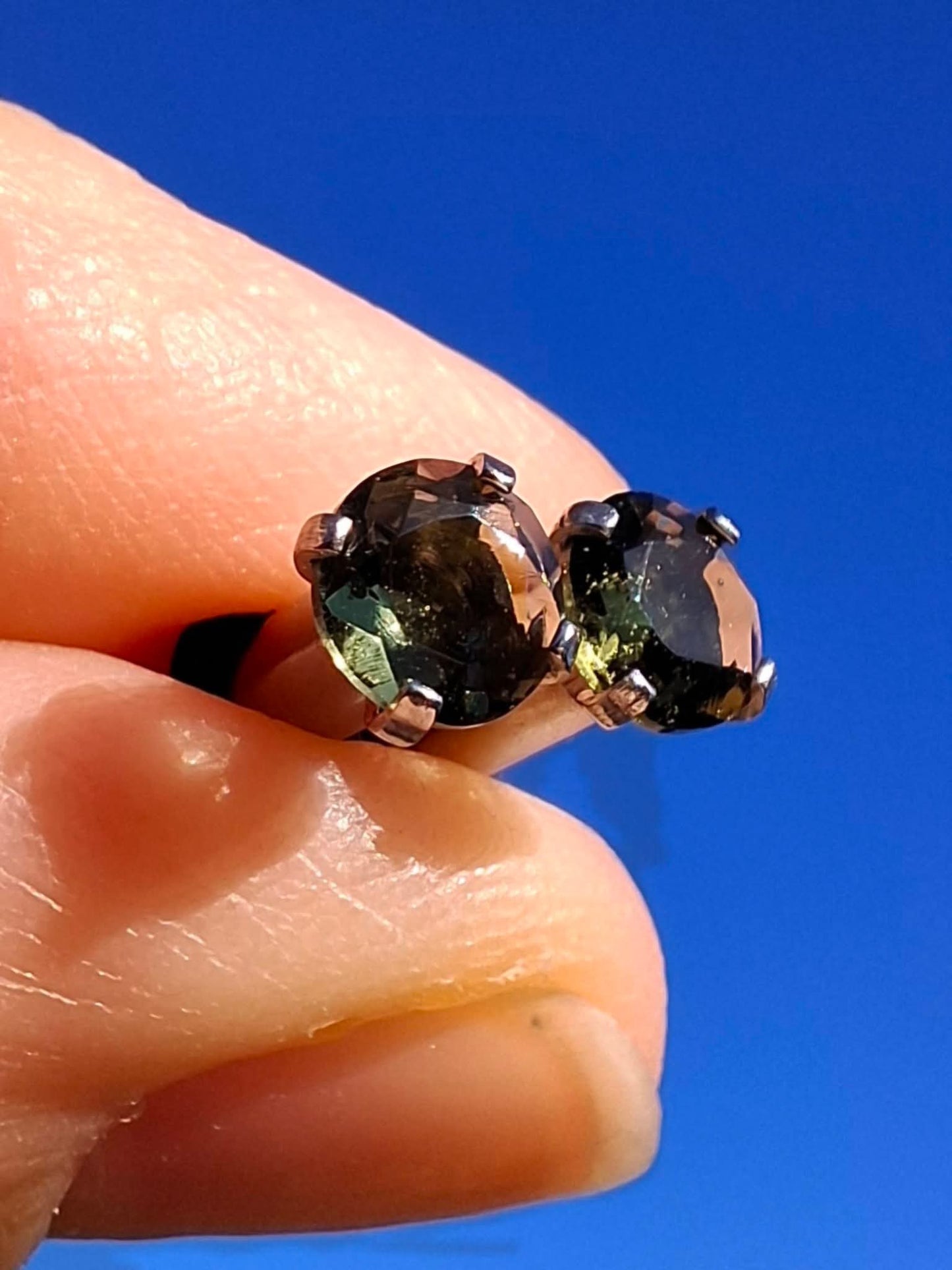 Moldavite (faceted) PLUGS, 5mm, 4G, Surgical Steel, Tektite (Ref: Plug1)