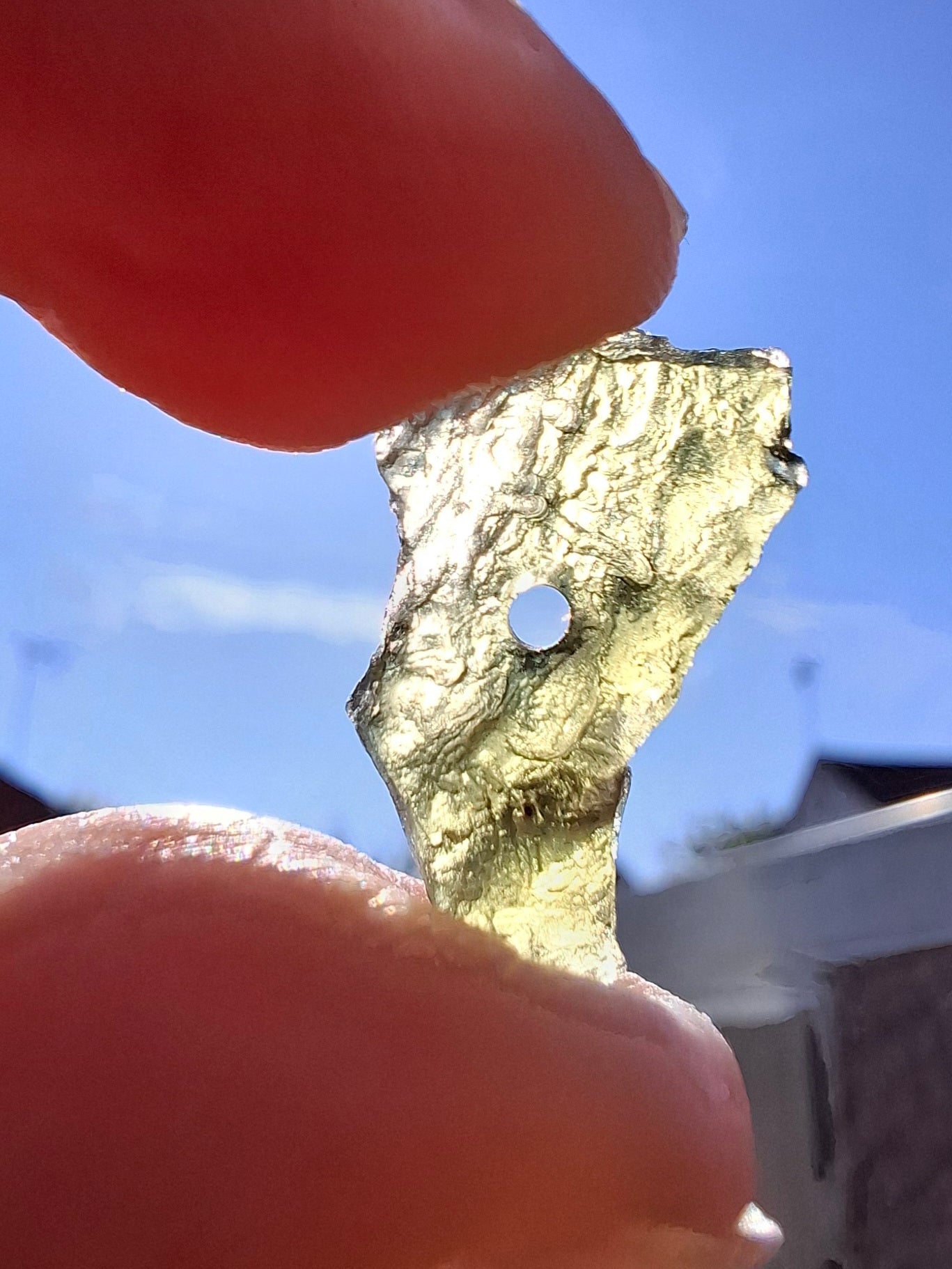 DRILLED, Moldavite Piece, 0.90g, Tektite (Ref: D14)