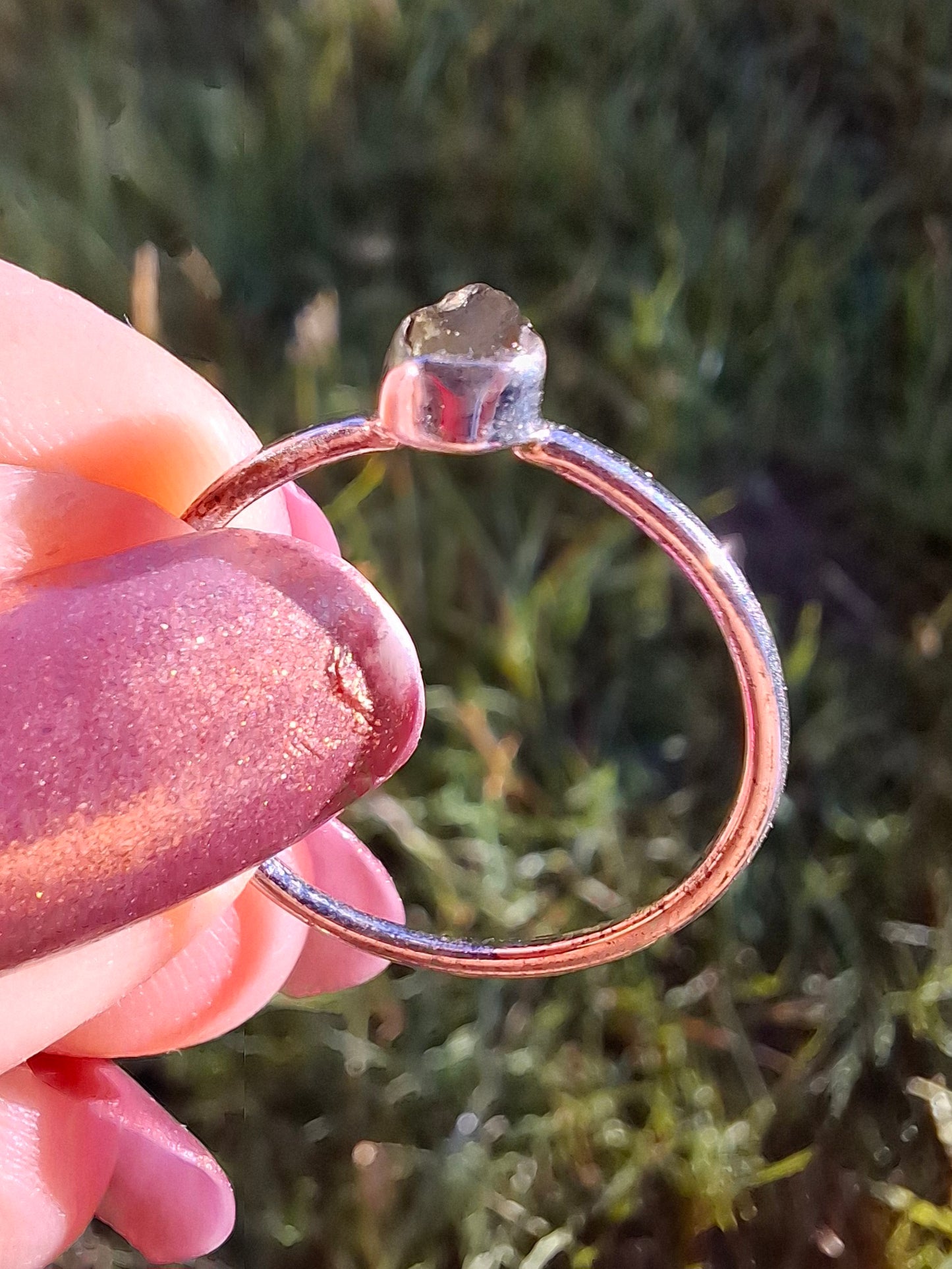 Moldavite Ring, size Q, 925 Silver, Tektite (Ref: R45)