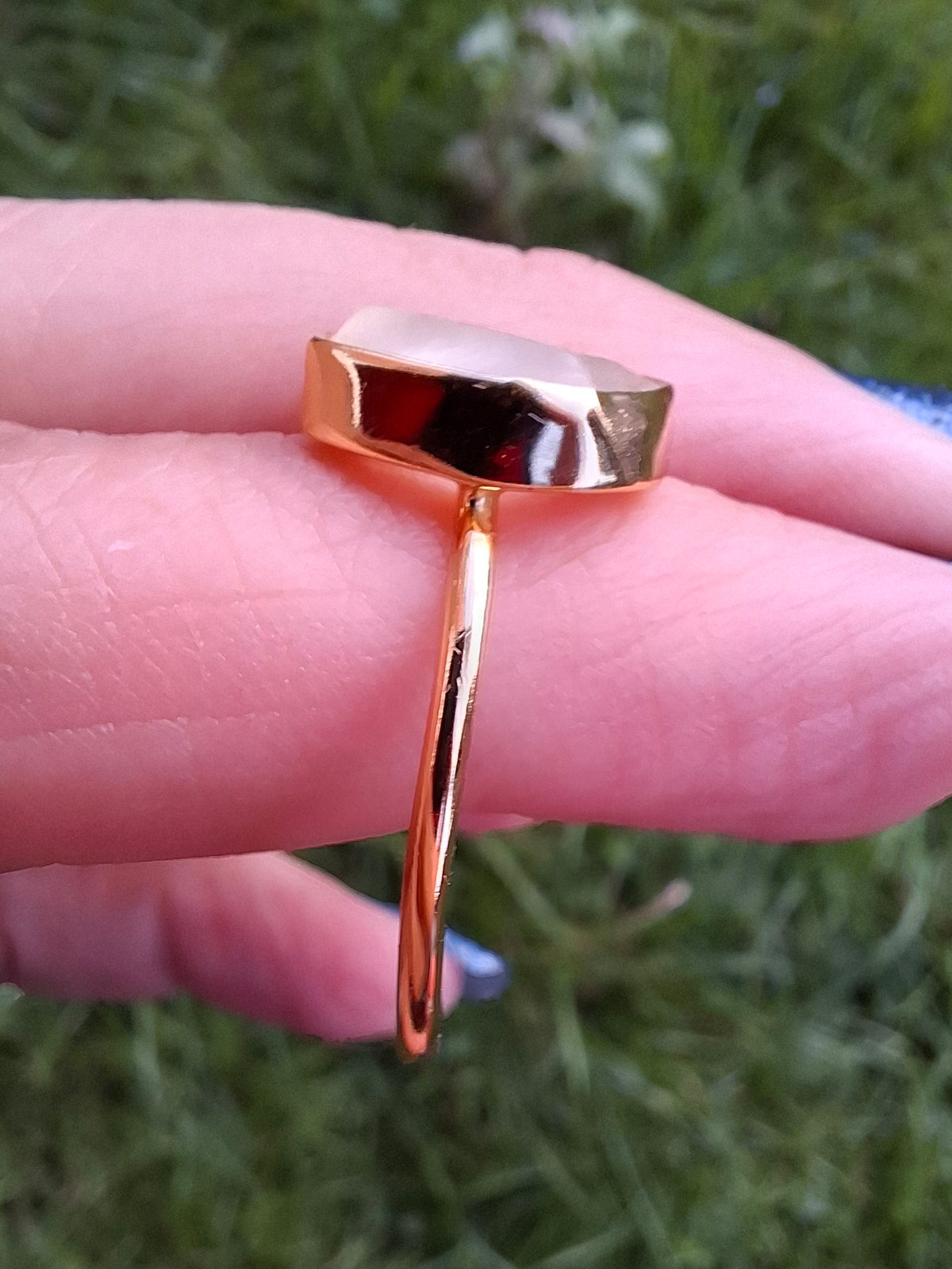 Libyan Desert Glass Ring, 14K GOLD Plated, size large T, Tektite (Ref: LR83)