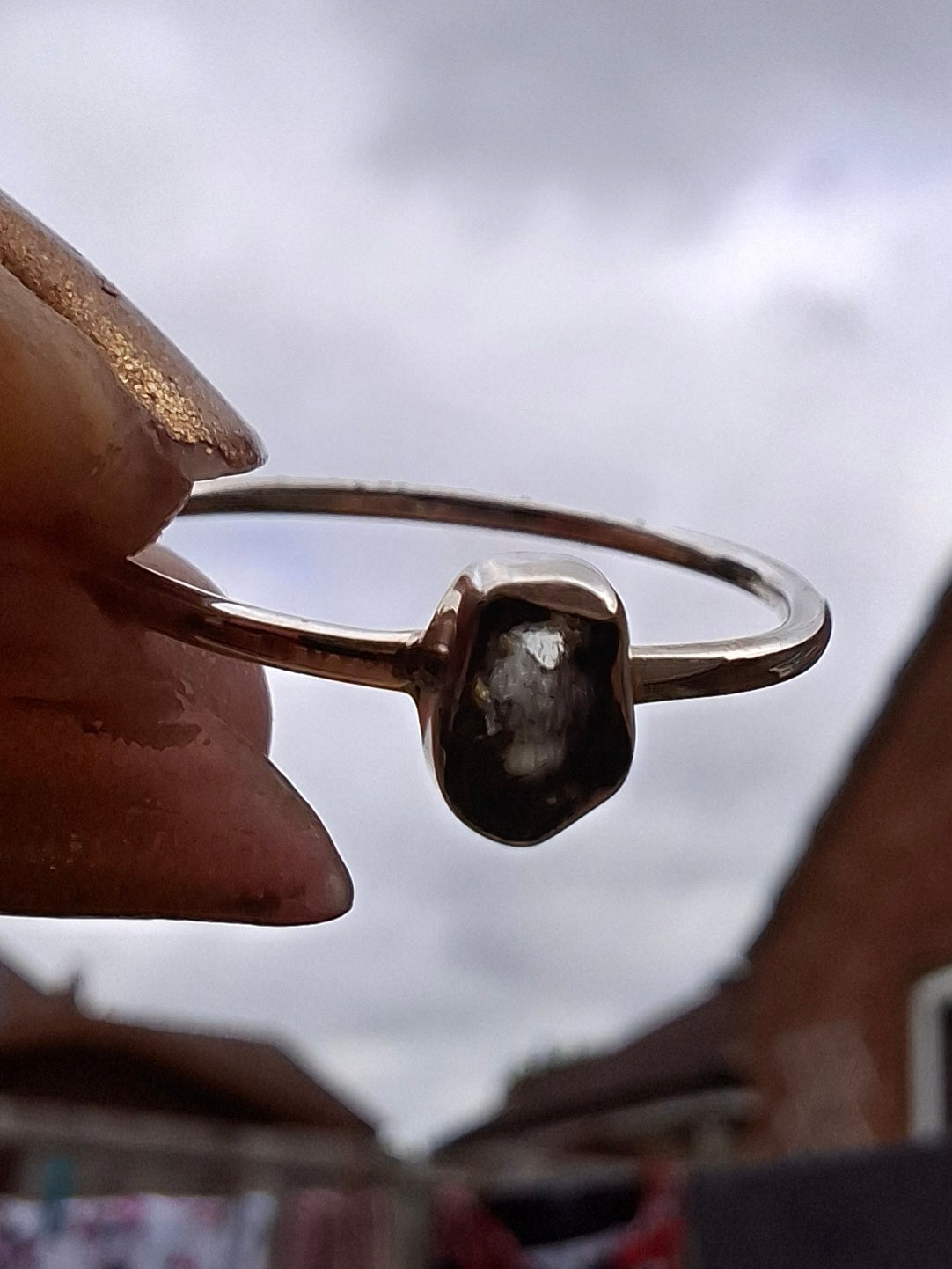 Moldavite Ring, size small R, 925 Silver, Tektite (Ref: R52)