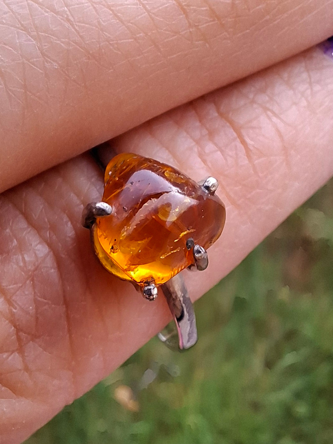 Baltic Amber Ring, size large Y, 925 Silver, Fossil (Ref: AR40)