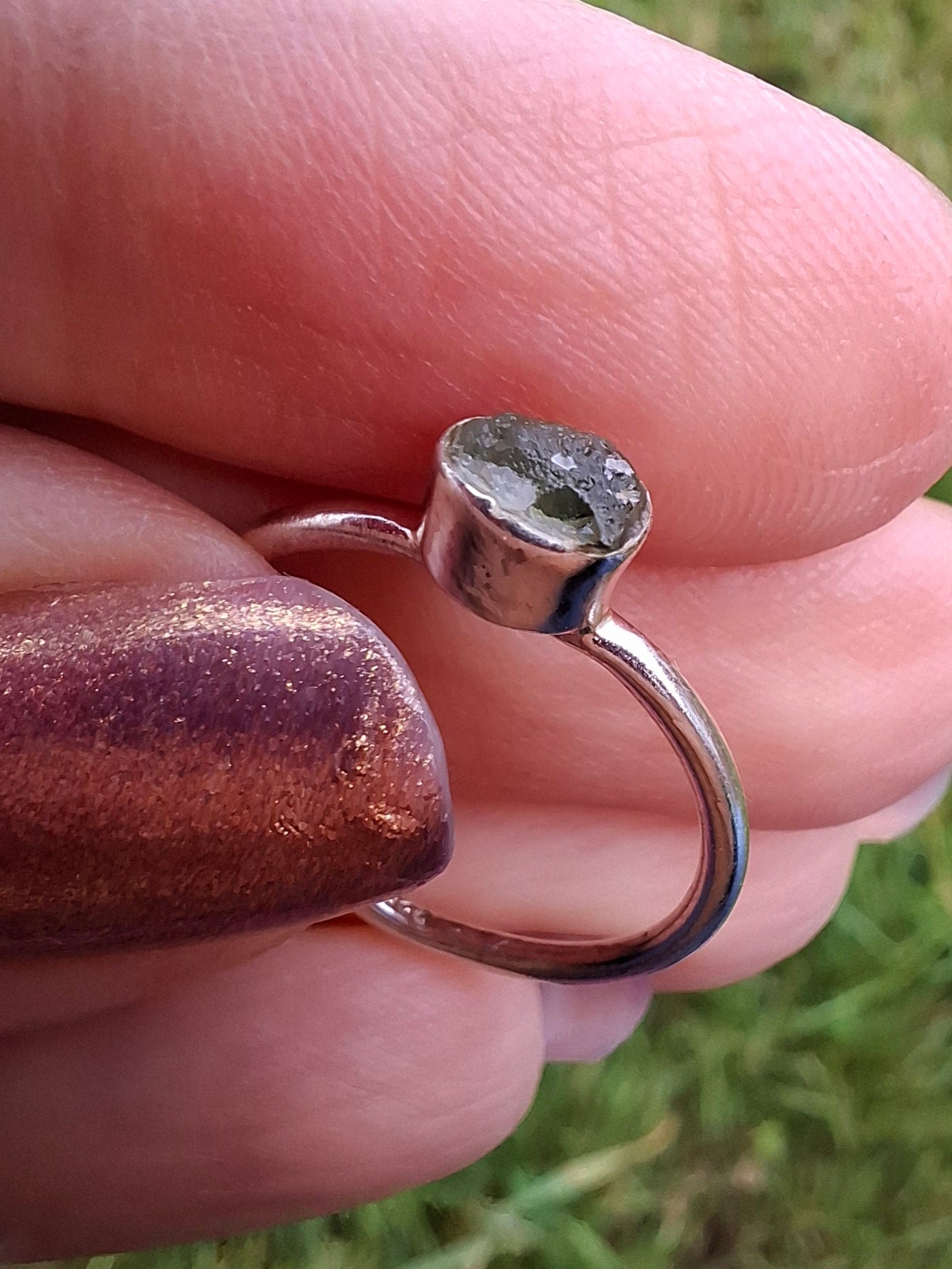 Moldavite Ring, size large M/small N, 925 Silver, Tektite (Ref: R40)