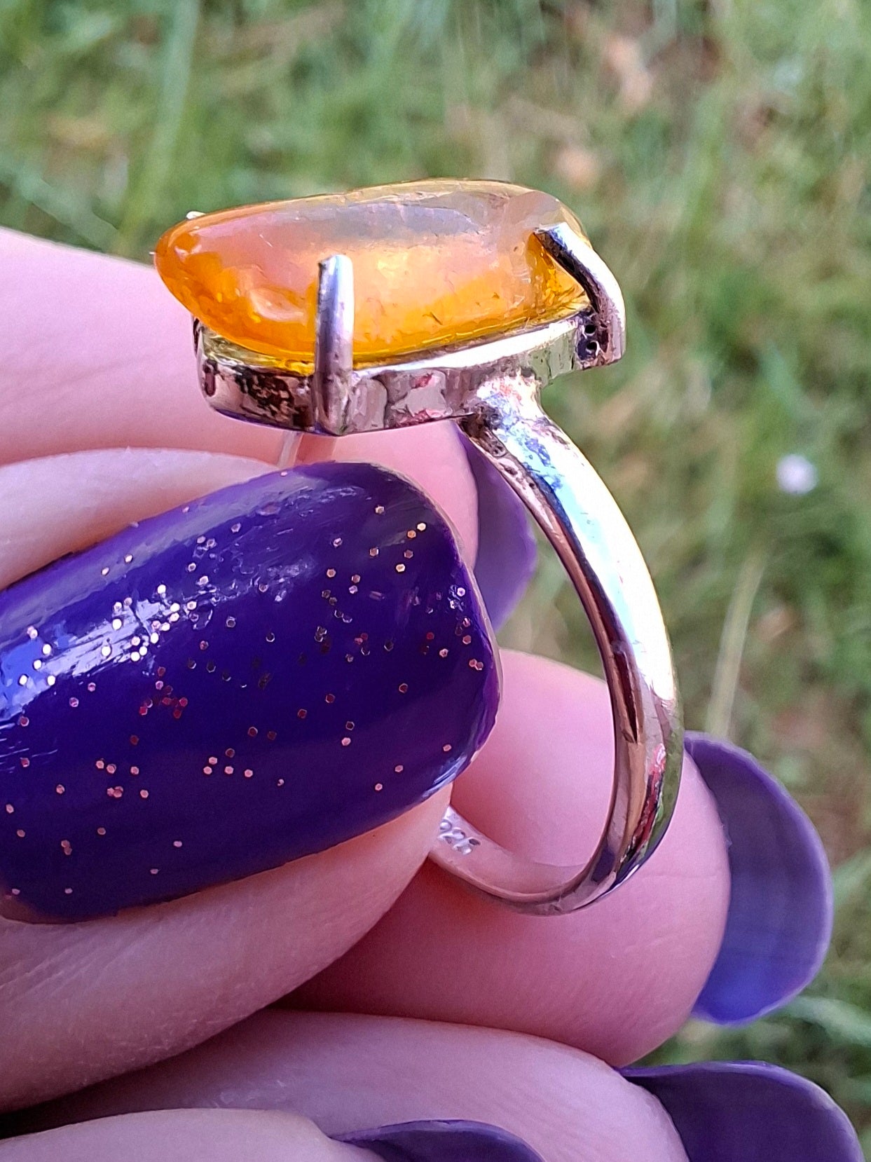 Baltic Amber Ring, size large J/small K, 925 Silver, Fossil (Ref: AR30)