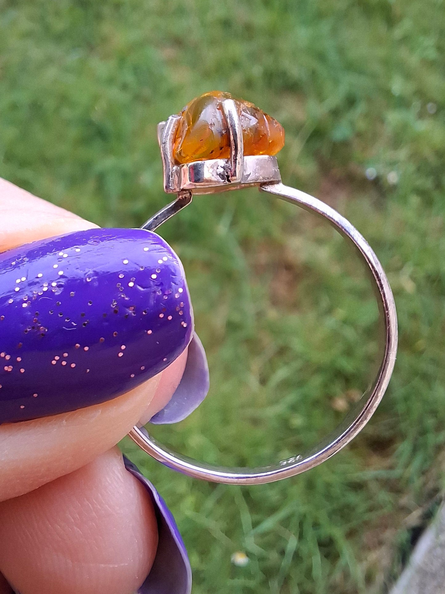 Baltic Amber Ring, size large Y, 925 Silver, Fossil (Ref: AR40)