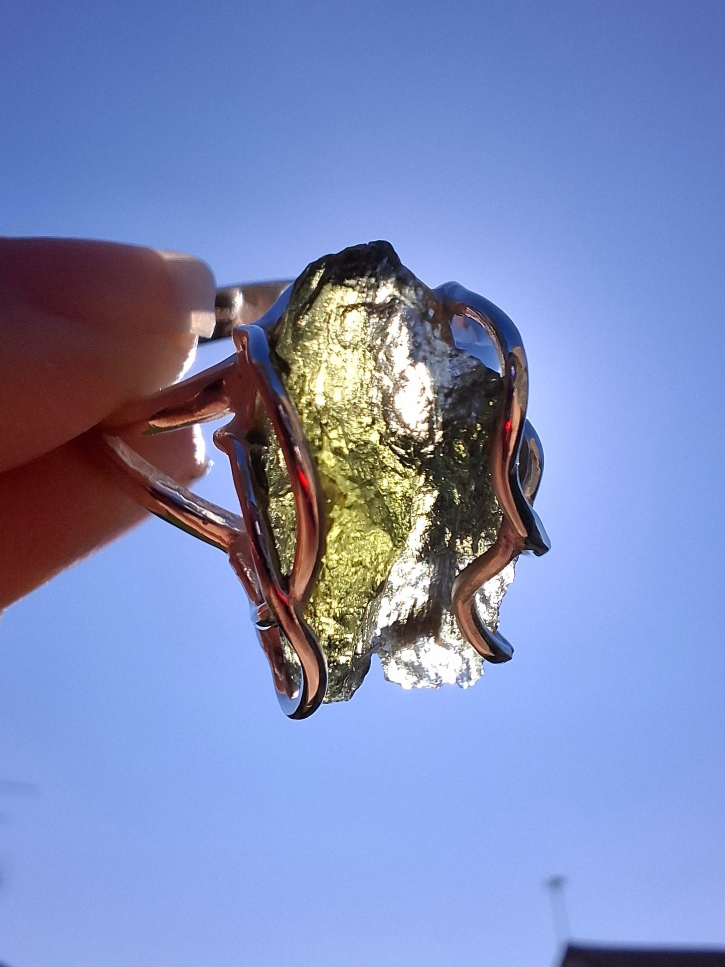 Moldavite Ring, size U, 925 Silver (Ref: R13)