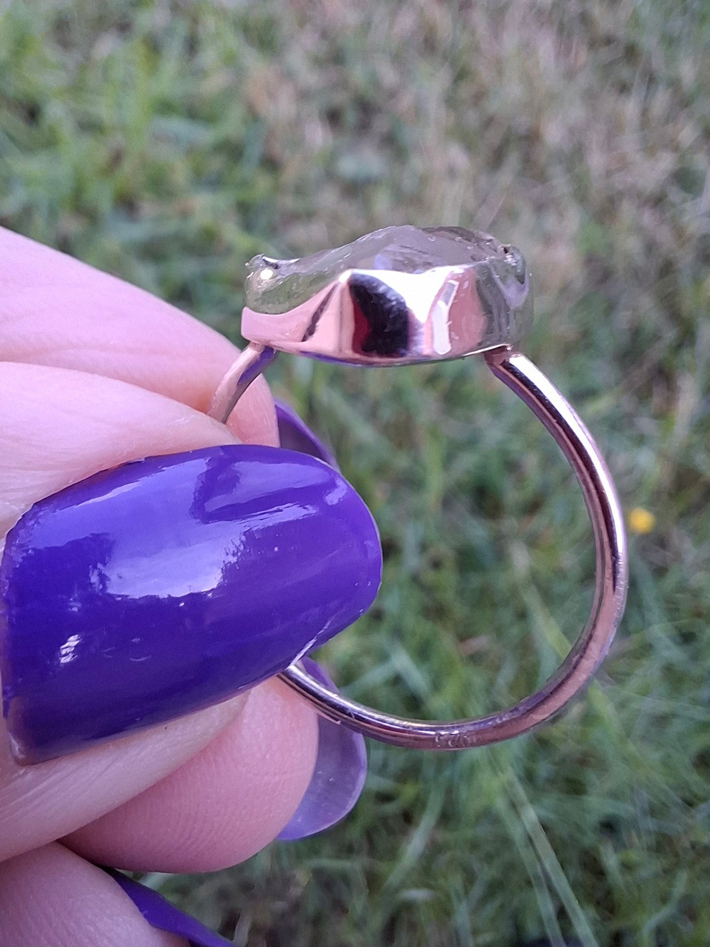 Libyan Desert Glass Ring, size small R, 925 Silver, Tektite (Ref: LR40)