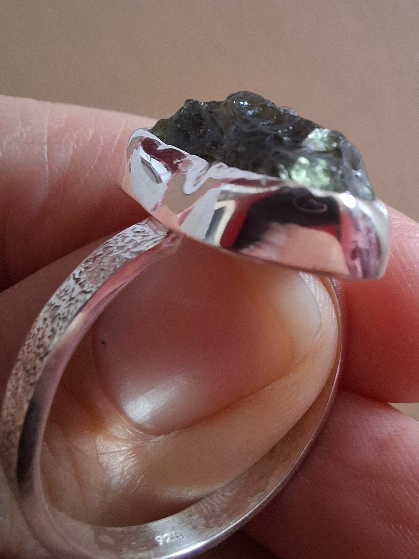 Moldavite Ring, size Y, 925 Silver, Tektite (Ref: R330)
