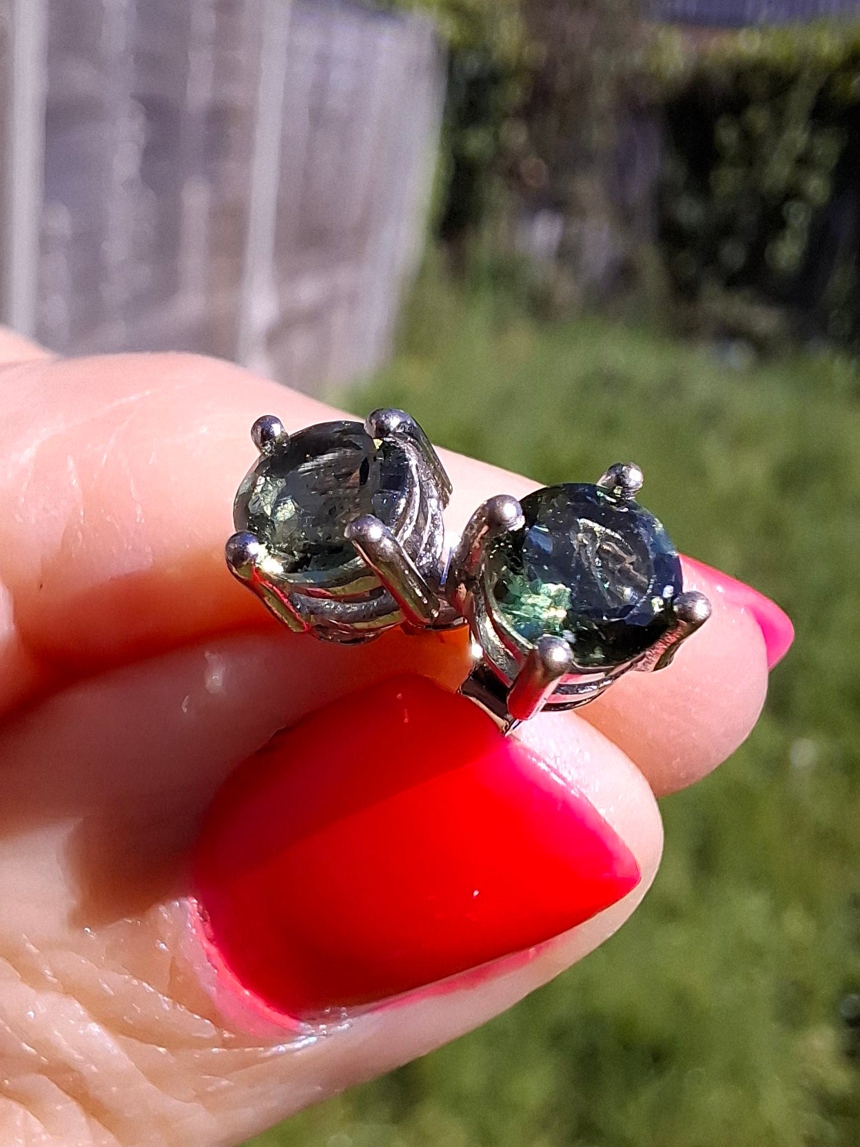 Moldavite (faceted) 5mm STUD EARRINGS, 925 Silver, Tektite (Ref: Pair48)