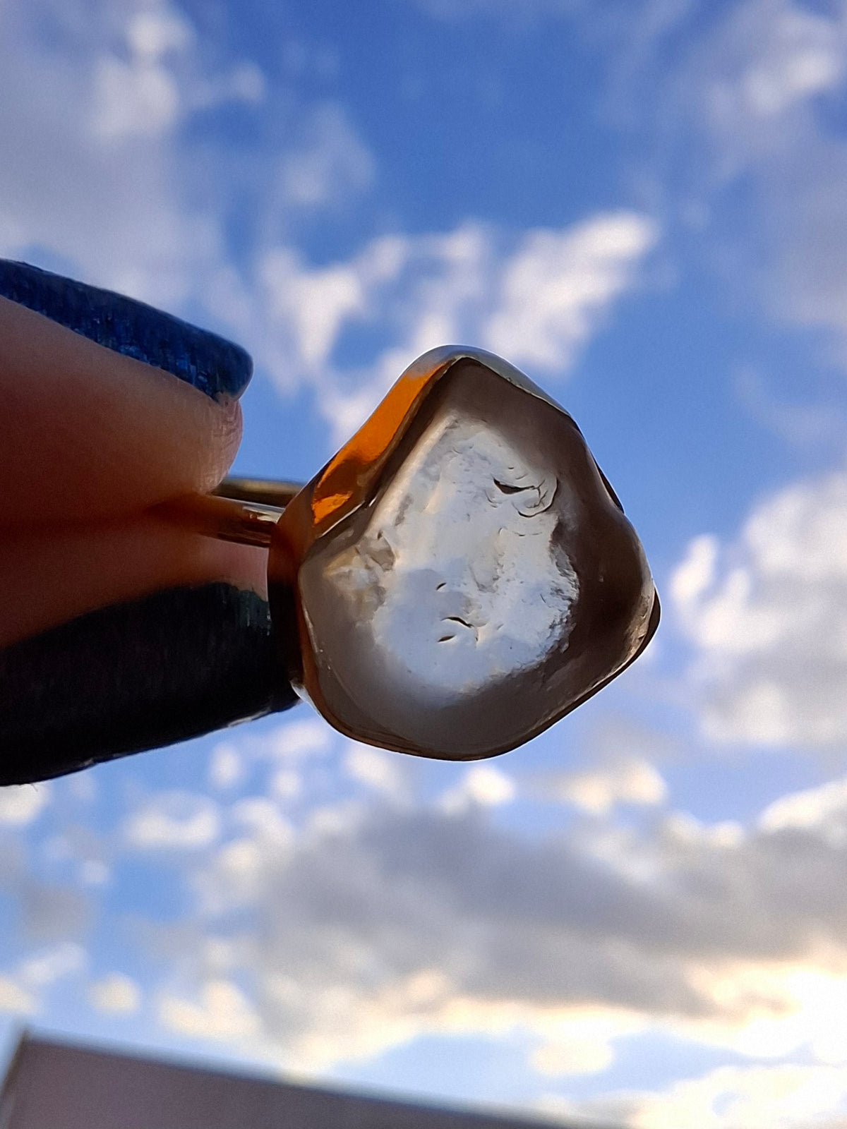 Libyan Desert Glass Ring, 14K GOLD Plated, size large P, Tektite (Ref: LR67)