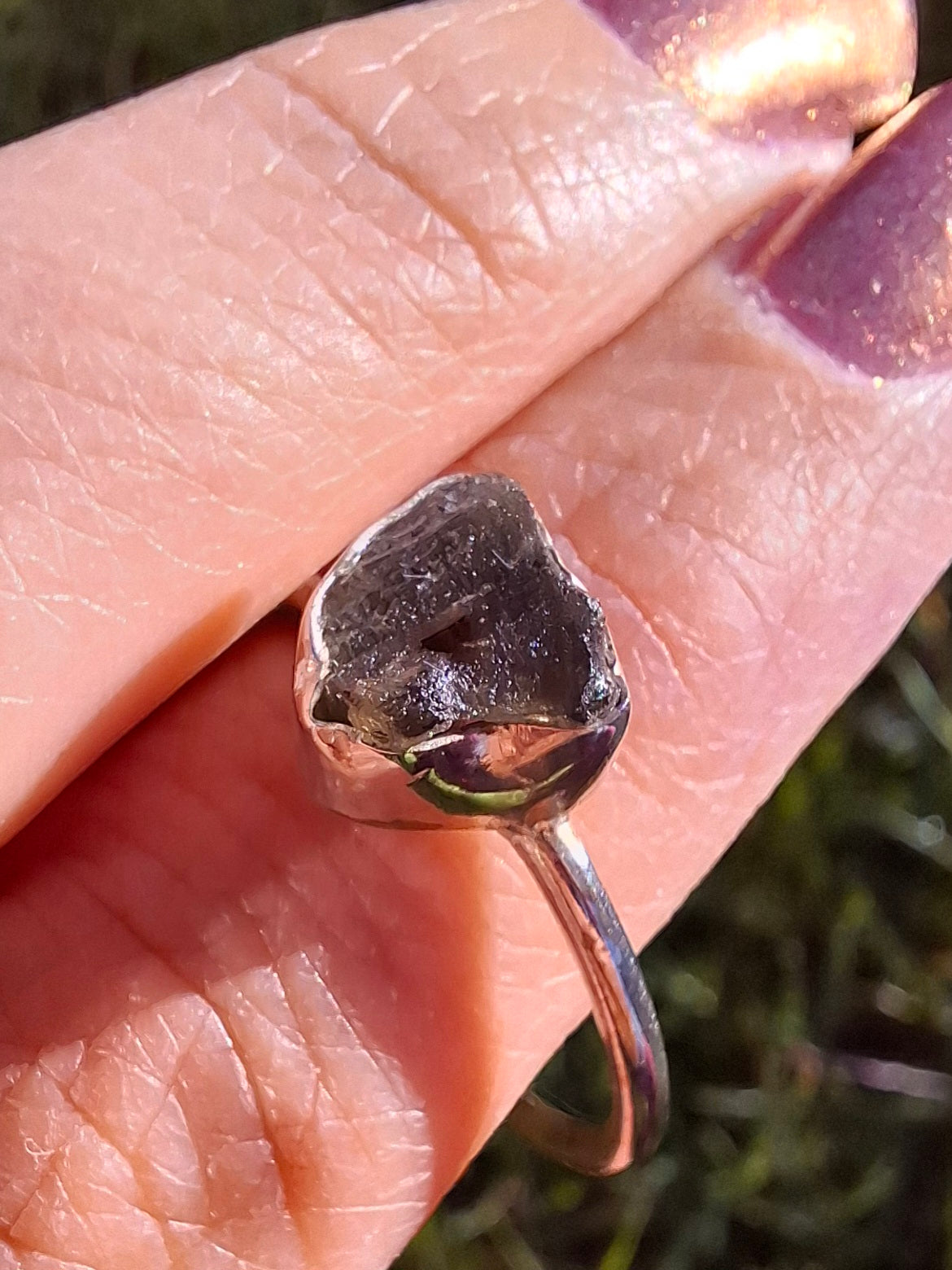 Moldavite Ring, size small X, 925 Silver, Tektite (Ref: R33)
