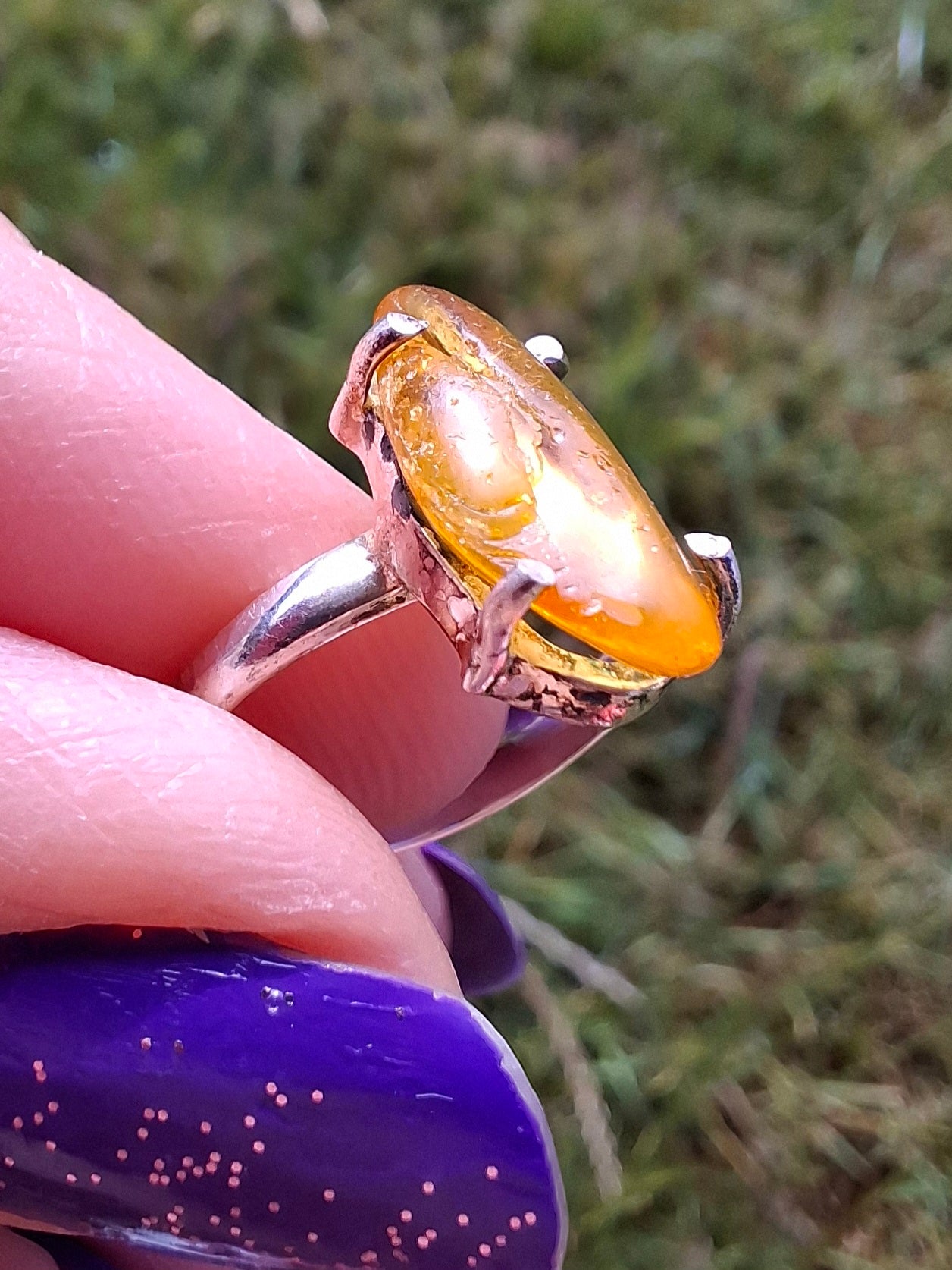 Baltic Amber Ring, size large J/small K, 925 Silver, Fossil (Ref: AR30)