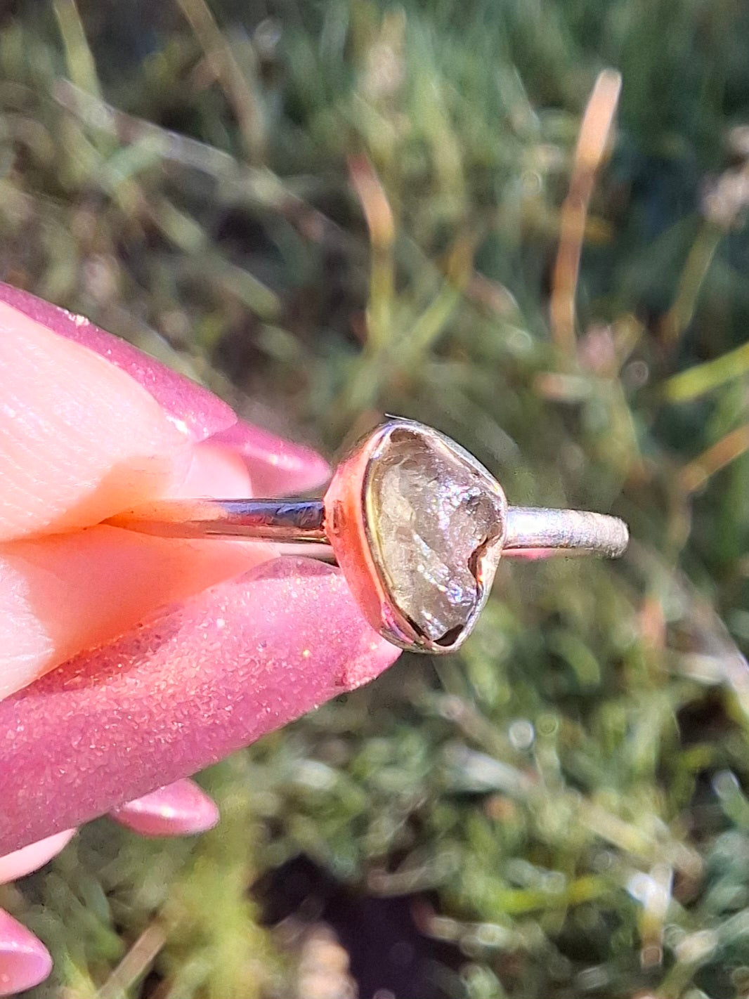 Moldavite Ring, size large M, 925 Silver, Tektite (Ref: R51)