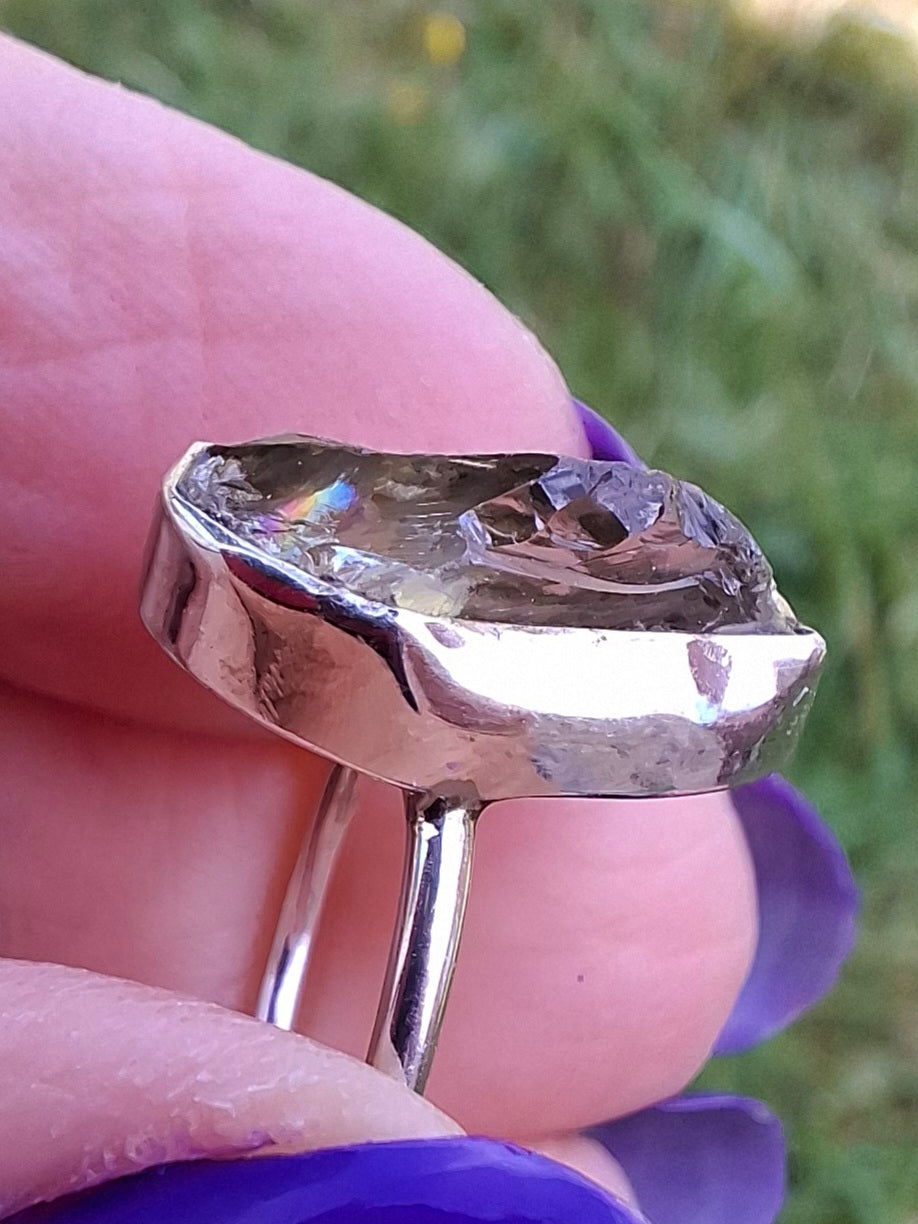 Libyan Desert Glass Ring, size K, 925 Silver, Tektite 🌈 (Ref: LR12)