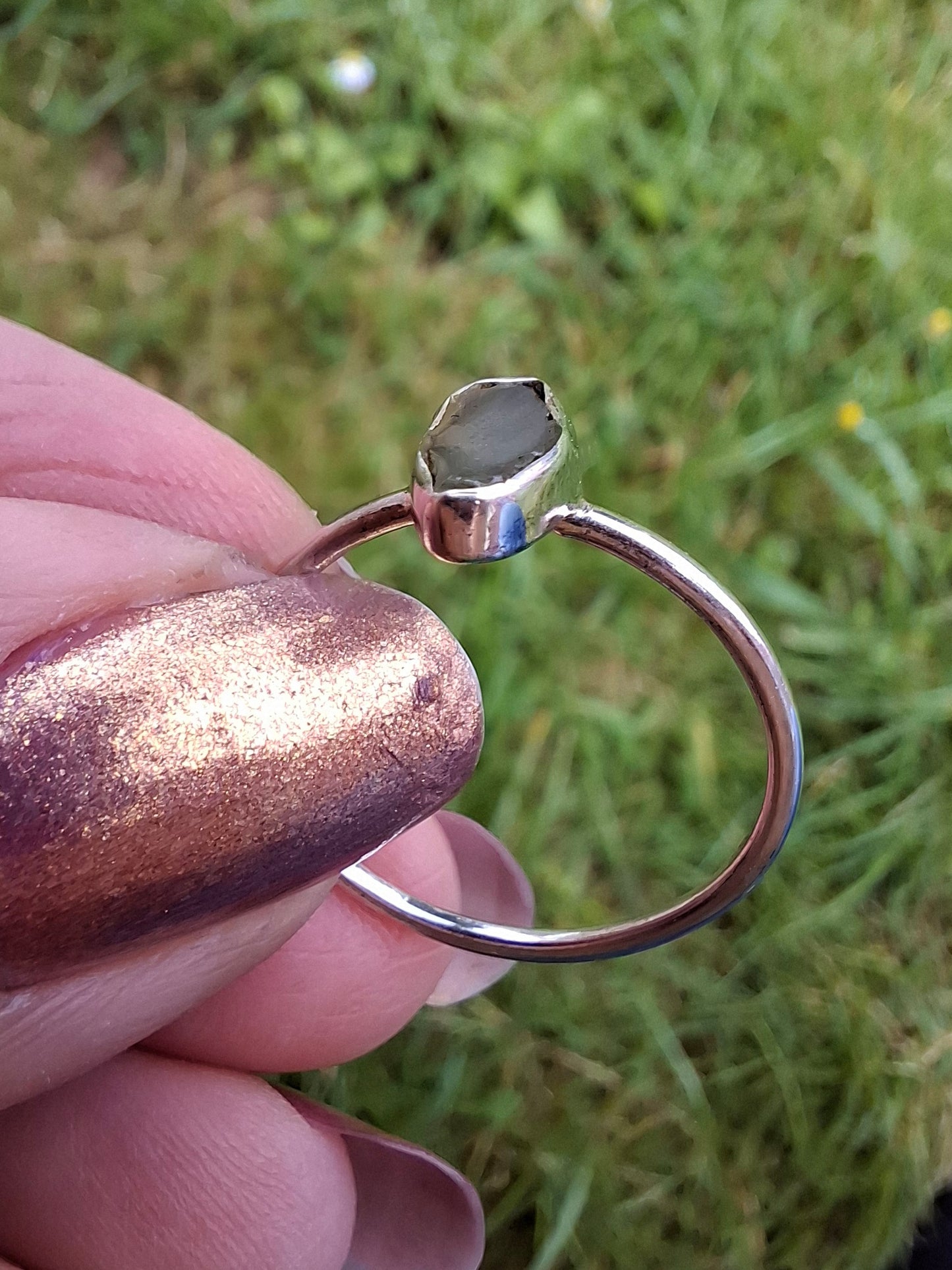 Moldavite Ring, size large R, 925 Silver, Tektite (Ref: R48)