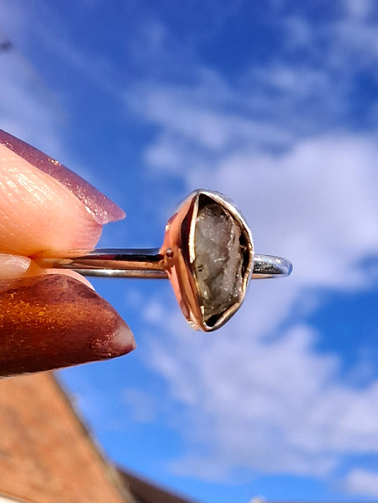 Moldavite Ring, size small L, 925 Silver, Tektite (Ref: R35)