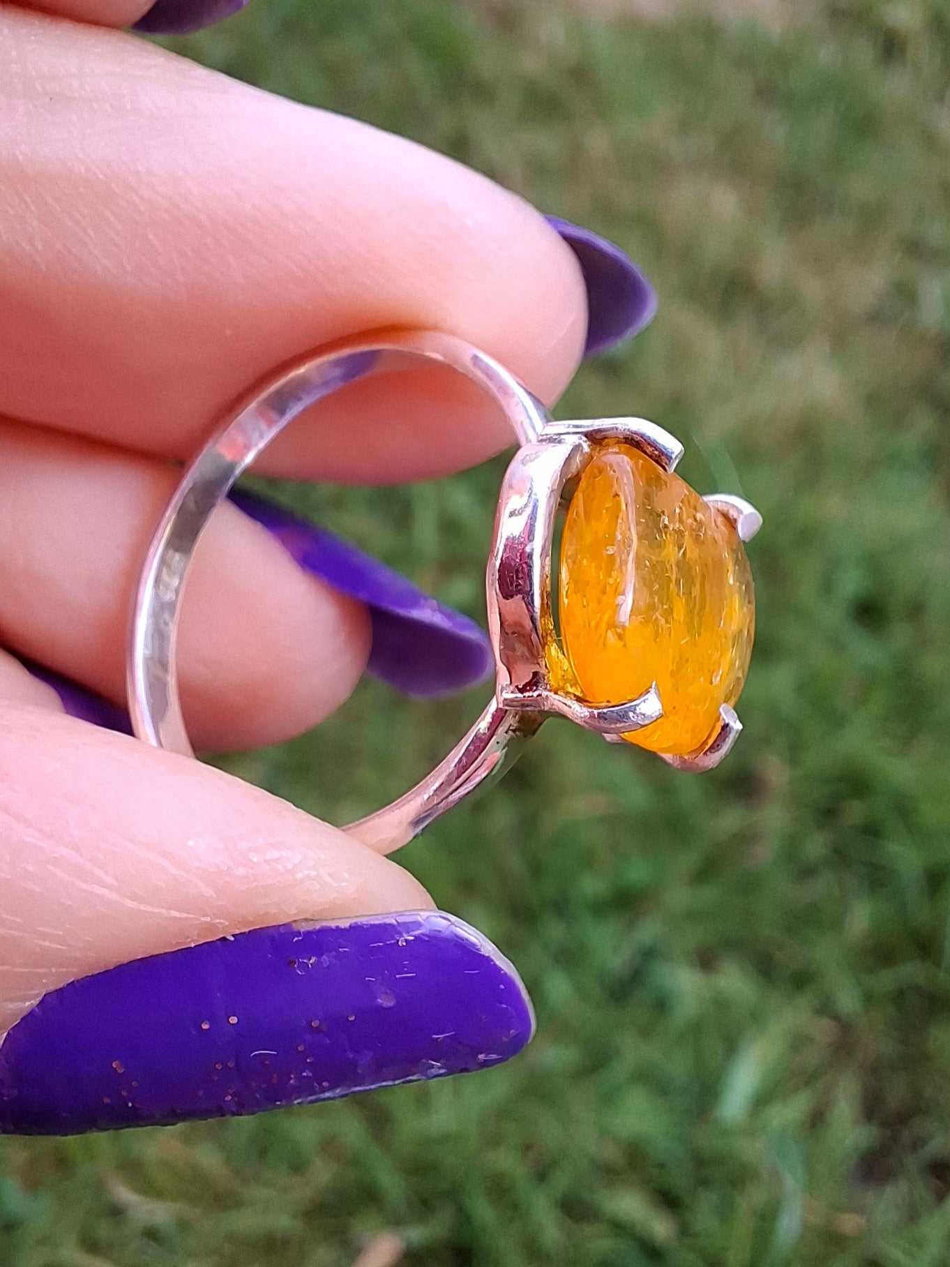Baltic Amber Ring, size large N, 925 Silver, Fossil (Ref: AR9)