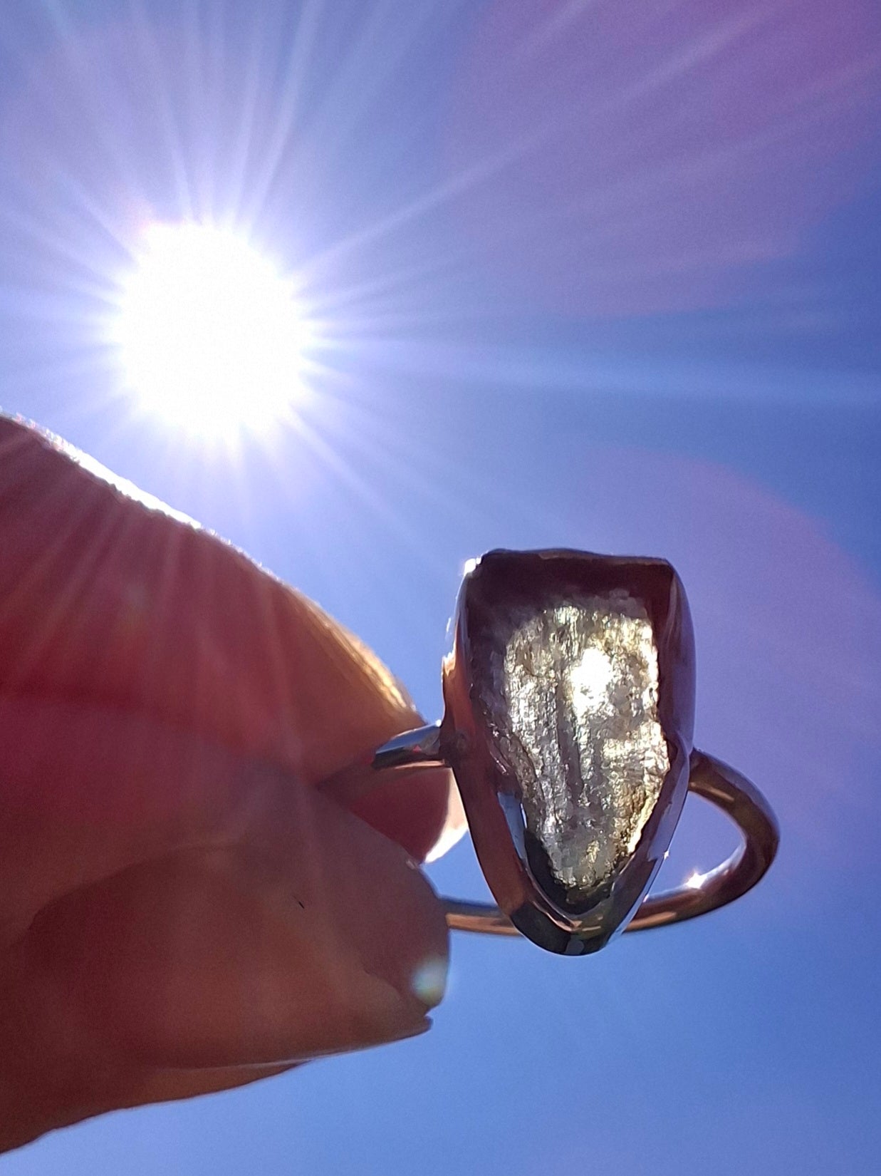 Moldavite Ring, size Large G, 925 Silver, Tektite (Ref: R18)