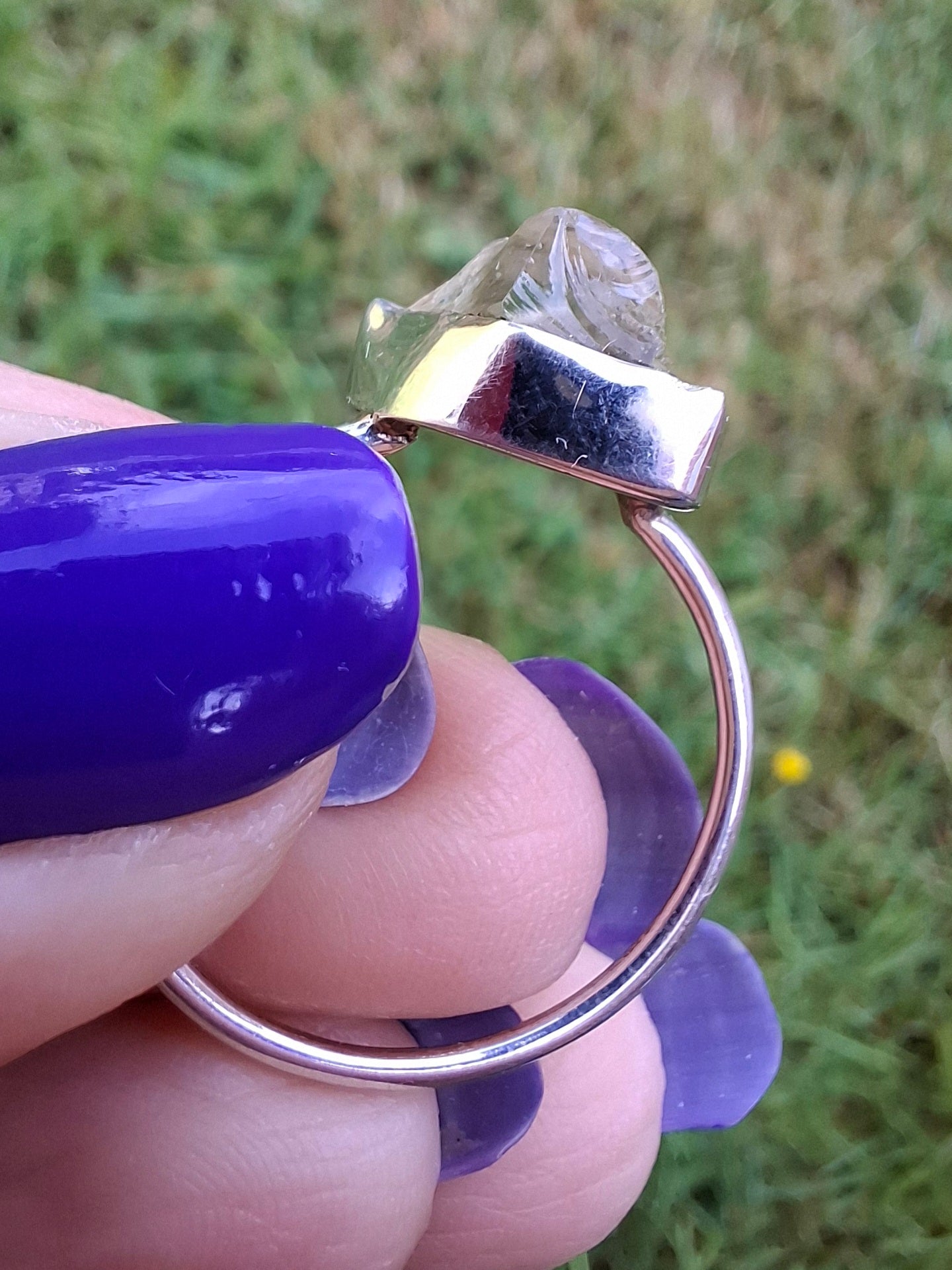 Libyan Desert Glass Ring, size large V, 925 Silver, Tektite (Ref: LR58)