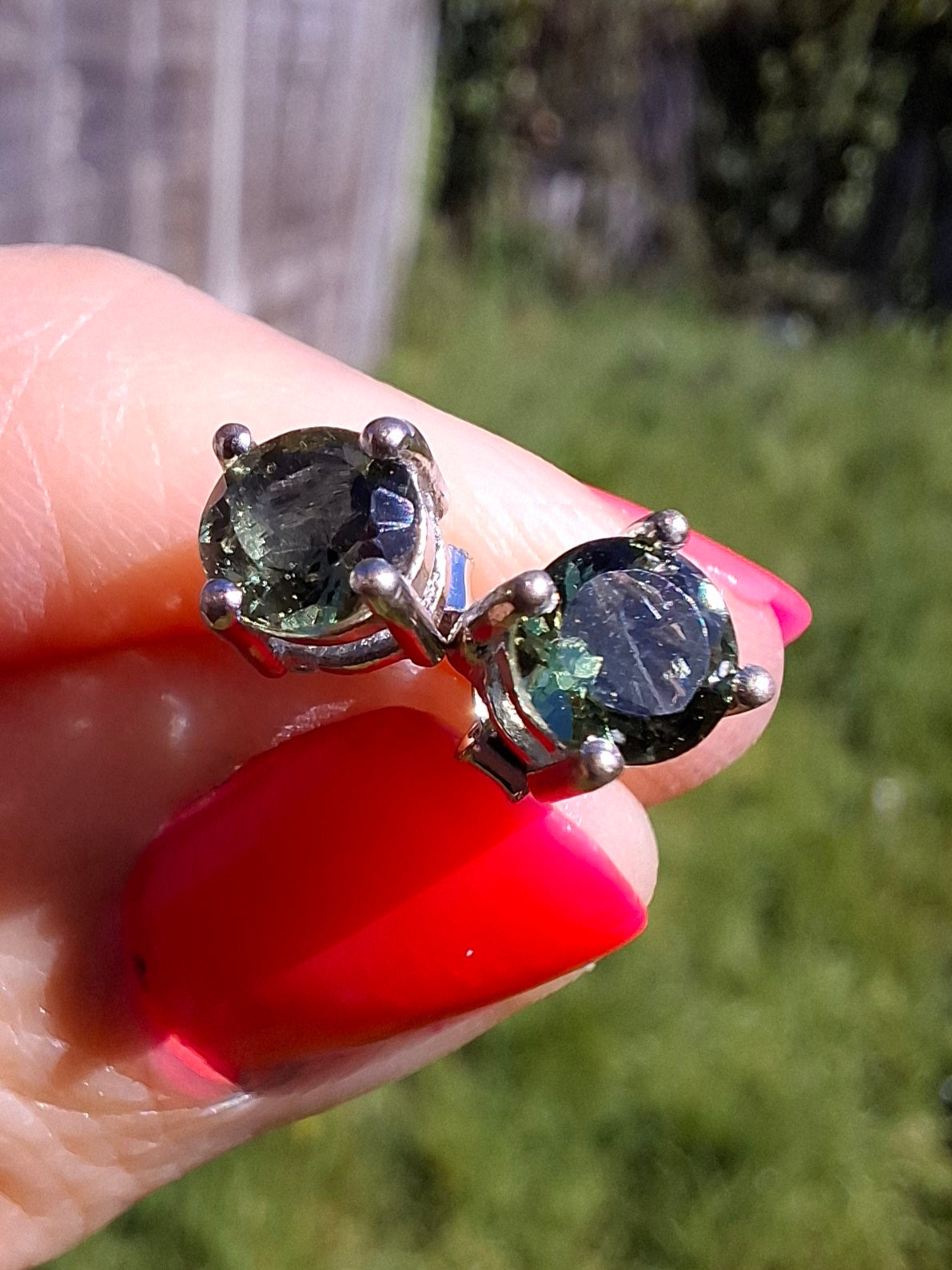 Moldavite (faceted) 5mm STUD EARRINGS, 925 Silver, Tektite (Ref: Pair48)