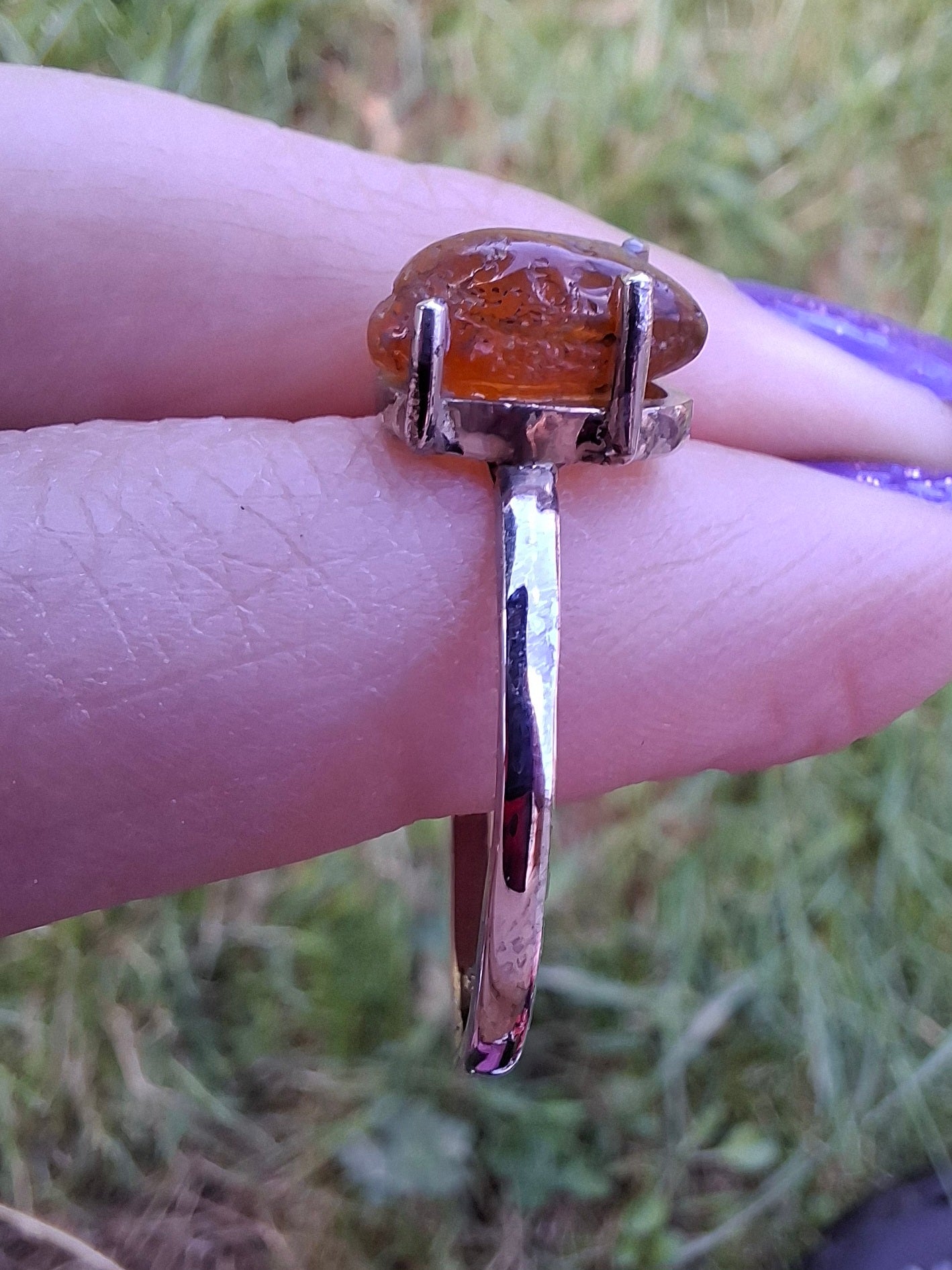 Baltic Amber Ring, size large W, 925 Silver, Fossil (Ref: AR28)