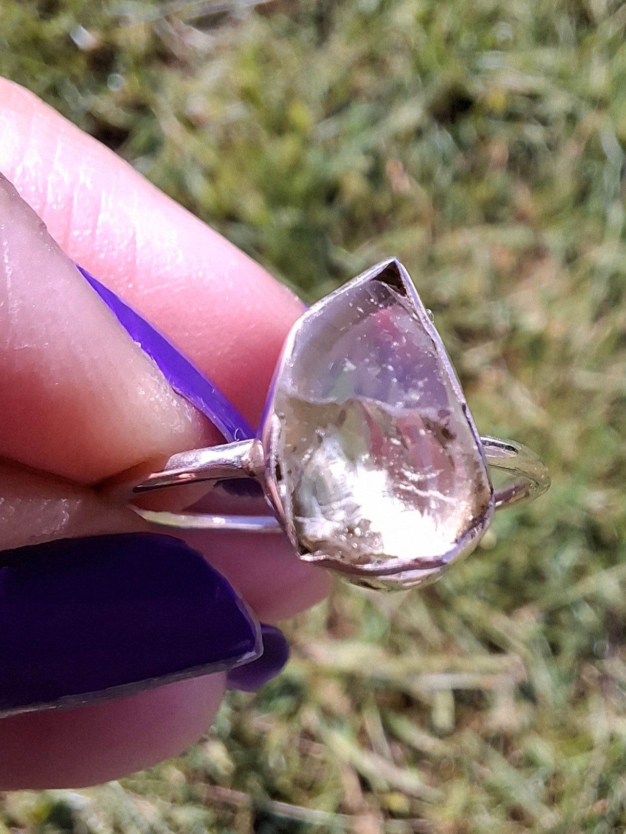 Libyan Desert Glass Ring, size large T, 925 Silver, Tektite (Ref: LR48)