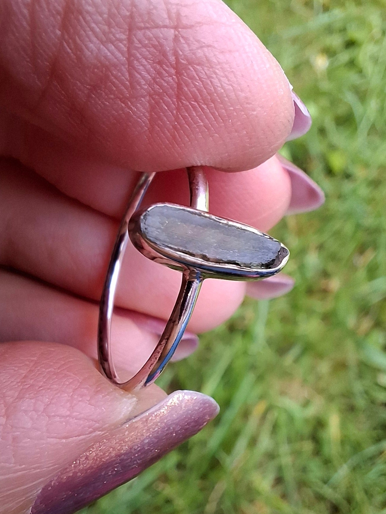 Moldavite Ring, size large Q, 925 Silver, Tektite (Ref: R47)