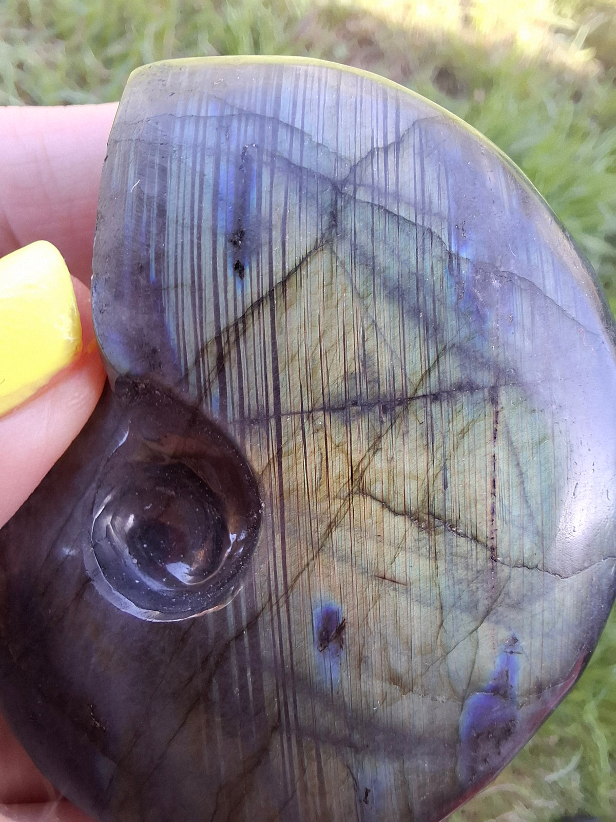 Labradorite Ammonite carving, 96.88g, Crystal (Ref: laba1)