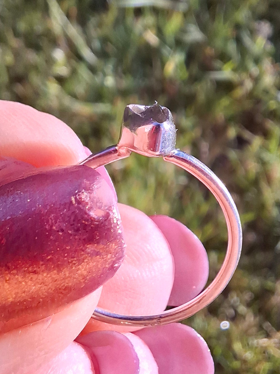 Moldavite Ring, size small L, 925 Silver, Tektite (Ref: R62)