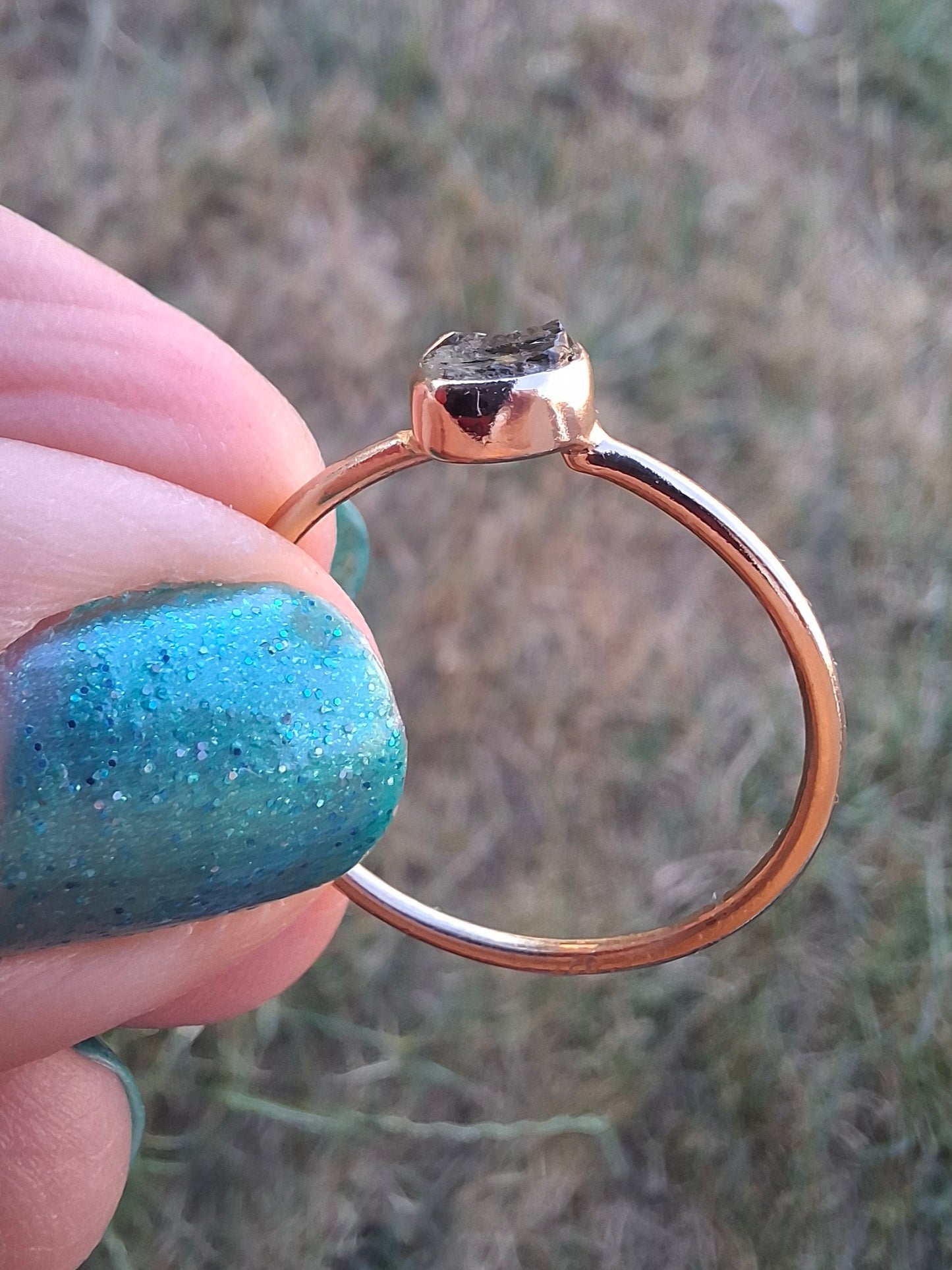 Moldavite Ring, 14K GOLD Plated, size U, Tektite (Ref: R348)