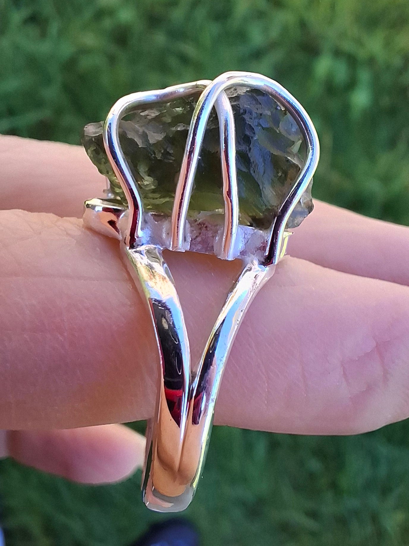Moldavite Ring, size O, 925 Silver, Tektite (Ref: R7)