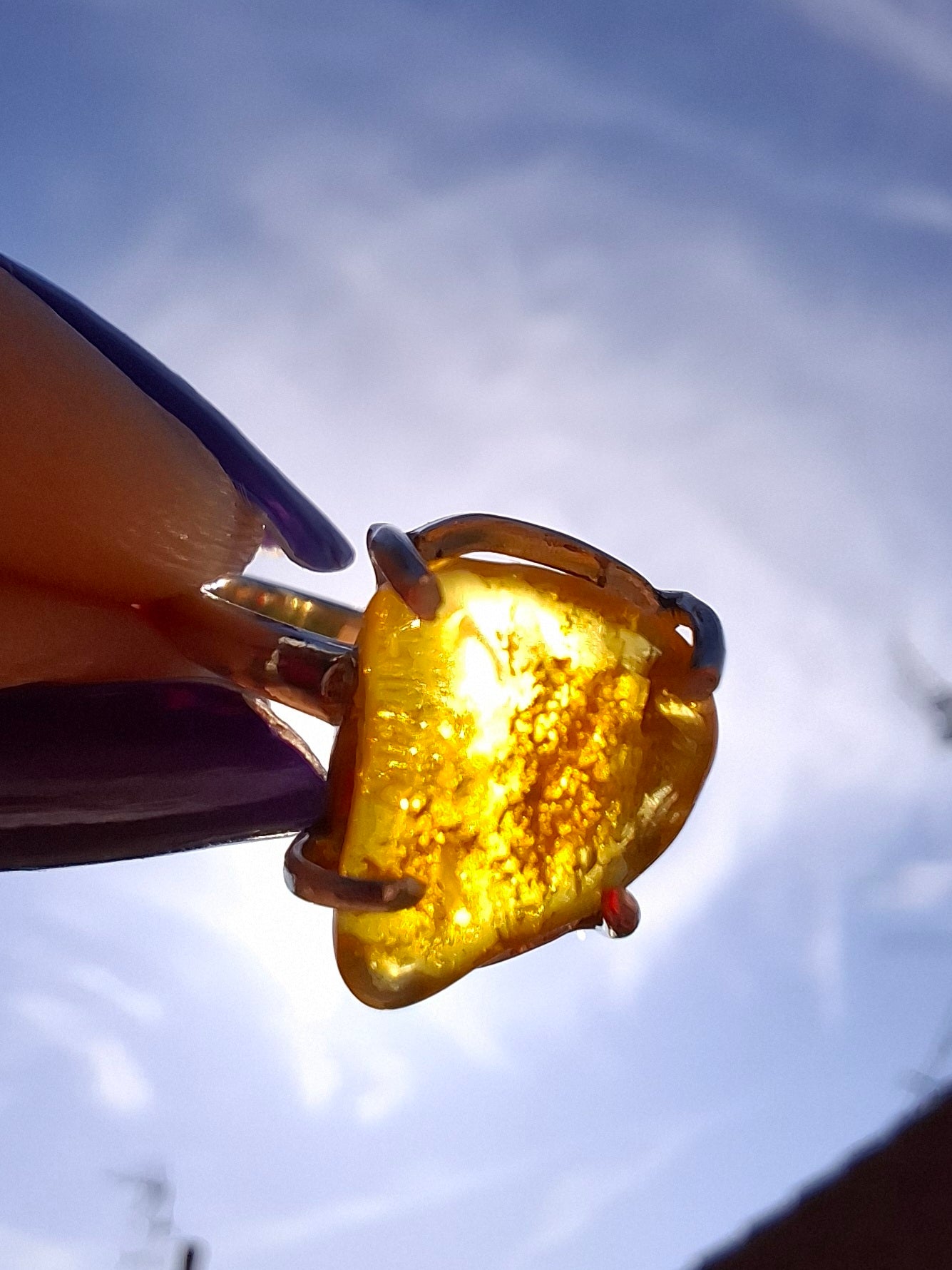 Baltic Amber Ring, size large M, 925 Silver, Fossil (Ref: AR6)