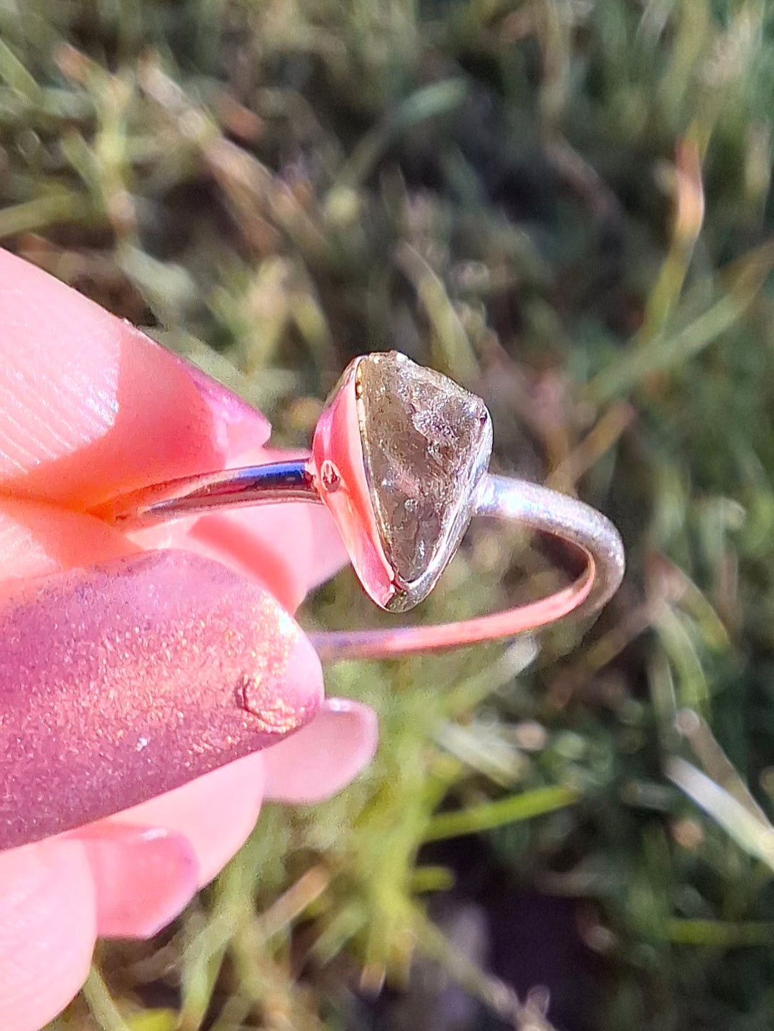 Moldavite Ring, size large R/small S, 925 Silver, Tektite (Ref: R55)