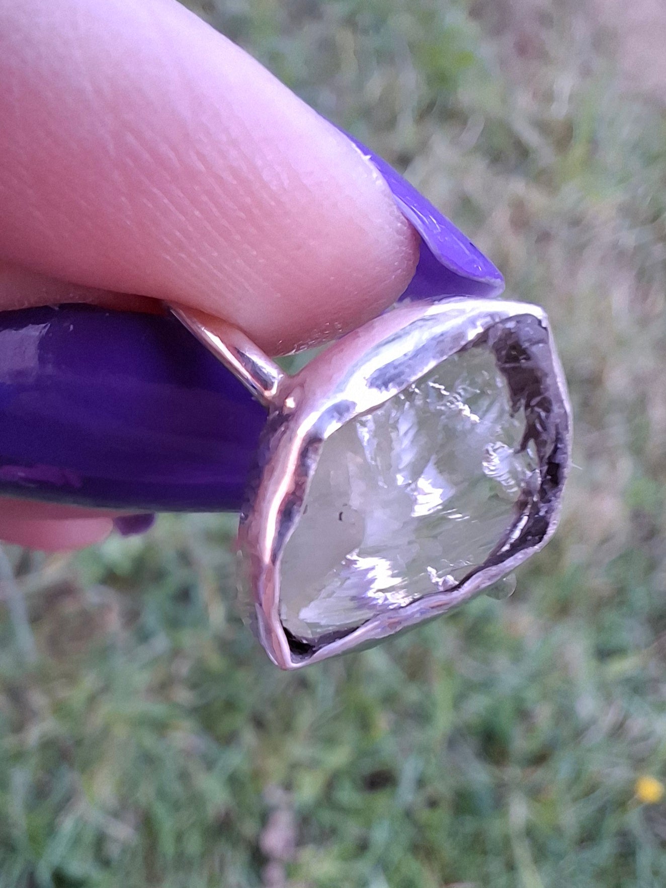 Libyan Desert Glass Ring, size small R, 925 Silver, Tektite (Ref: LR41)