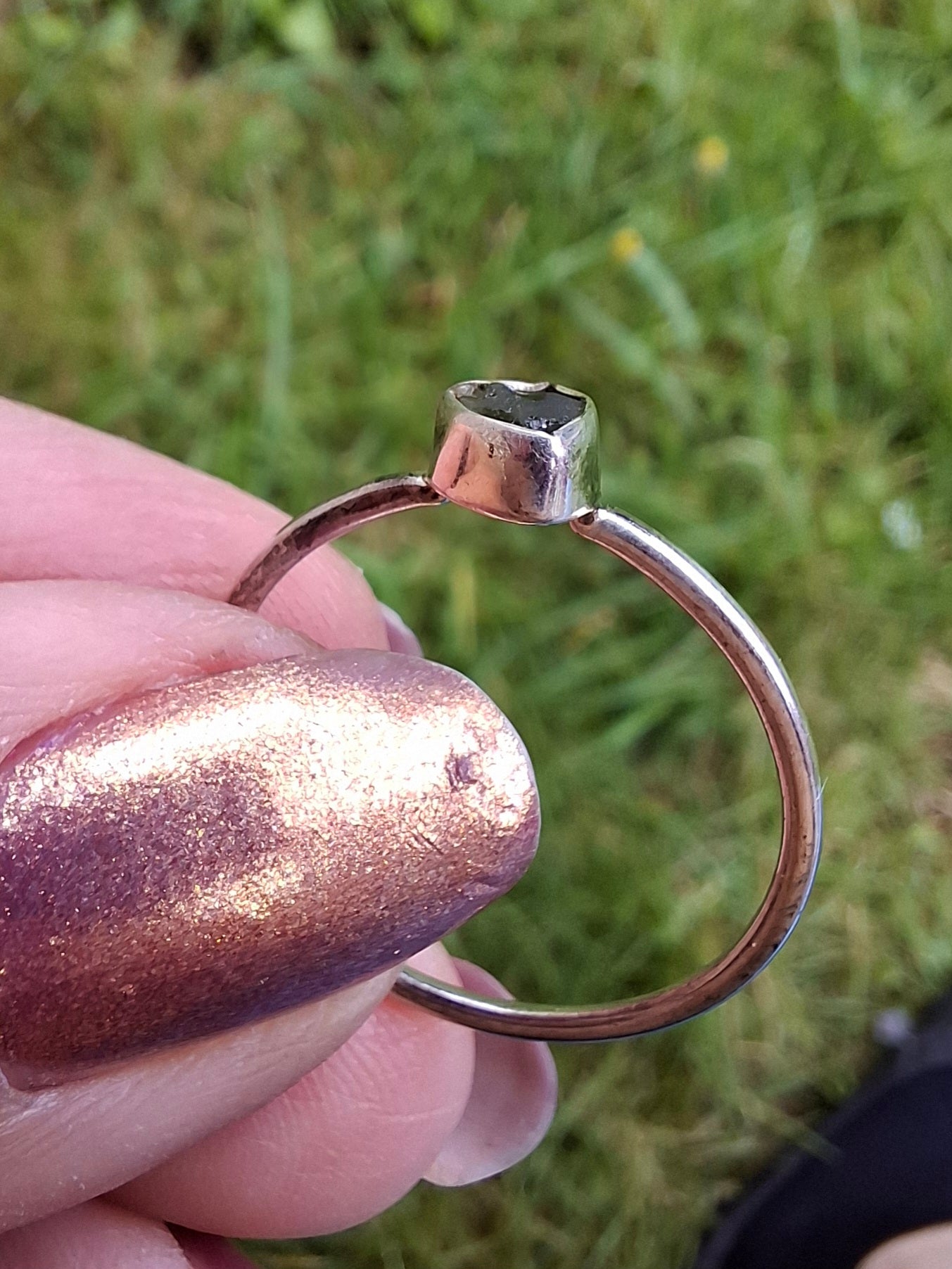 Moldavite Ring, size large T, 925 Silver, Tektite (Ref: R70)