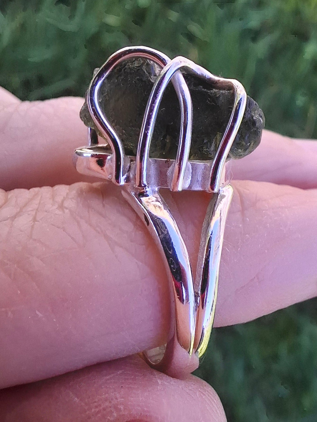 Moldavite Ring, size large L/small M, 925 Silver, Tektite (Ref: R4)
