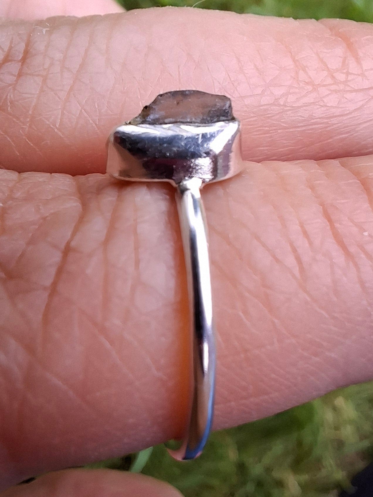 Moldavite Ring, size large K/small L, 925 Silver, Tektite (Ref: R58)