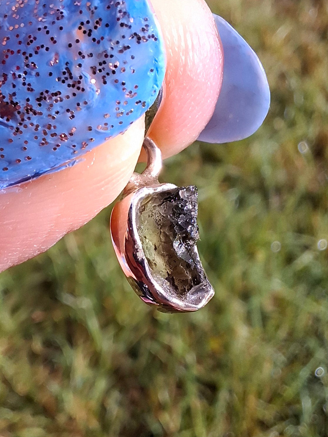 Moldavite Pendant, 925 Silver, Tektite (Ref: P39)