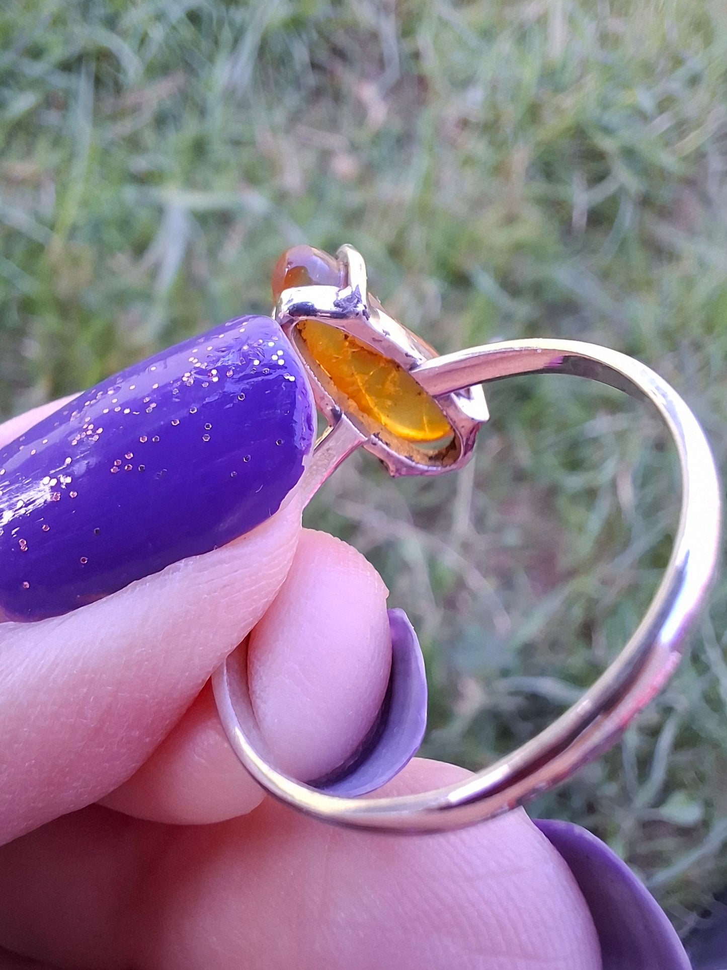 Baltic Amber Ring, size large V, 925 Silver, Fossil (Ref: AR25)