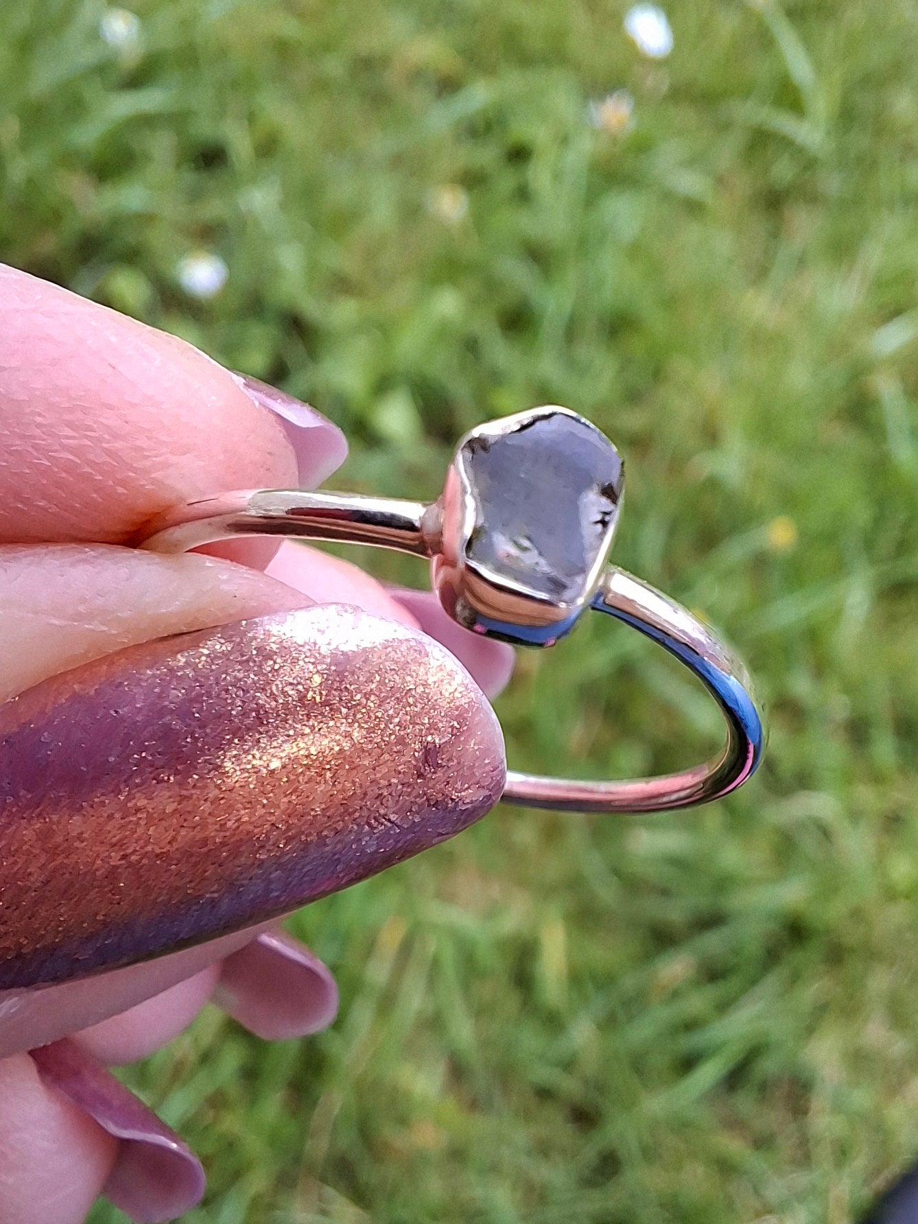 Moldavite Ring, size small R, 925 Silver, Tektite (Ref: R52)