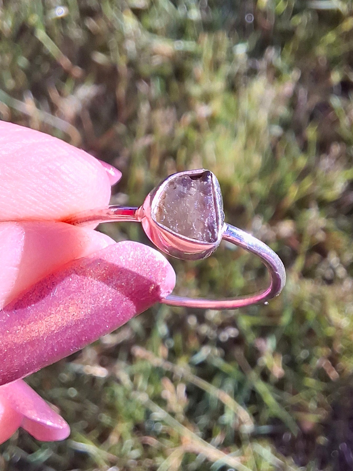 Moldavite Ring, size small S, 925 Silver, Tektite (Ref: R68)