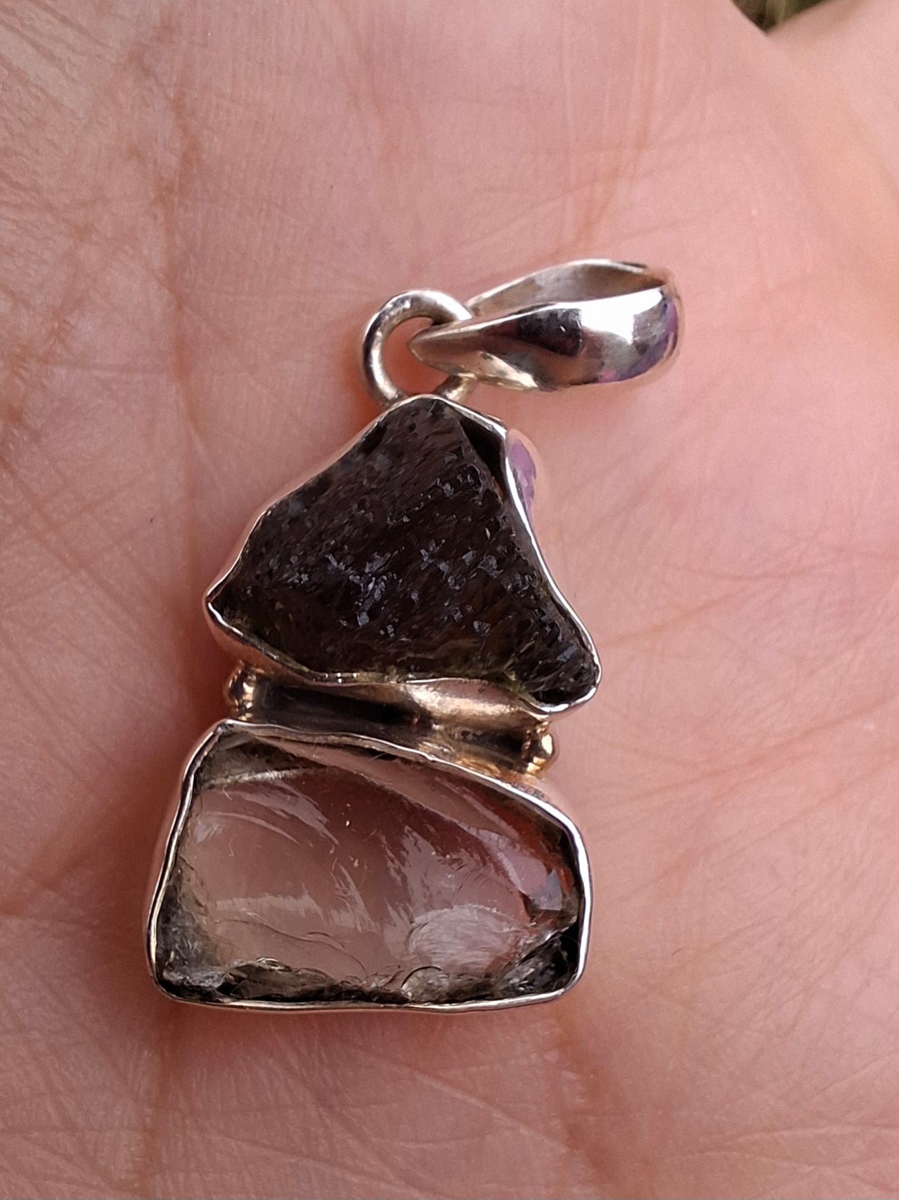 Moldavite & Libyan Desert Glass Pendant, 925 Silver, Tektite (Ref: MLP8)