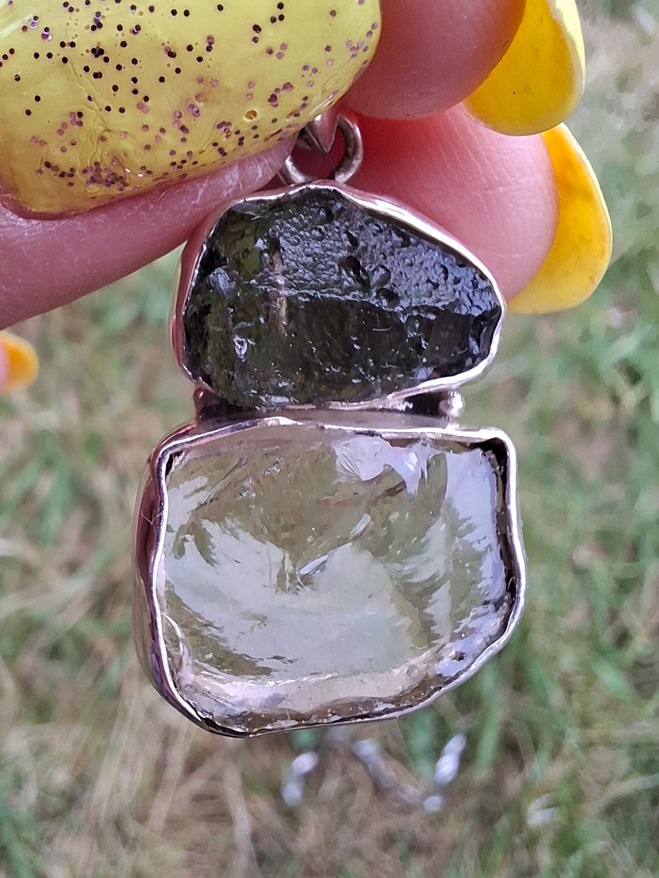 Moldavite & Libyan Desert Glass Pendant, 925 Silver, Tektite (Ref: MLP14)